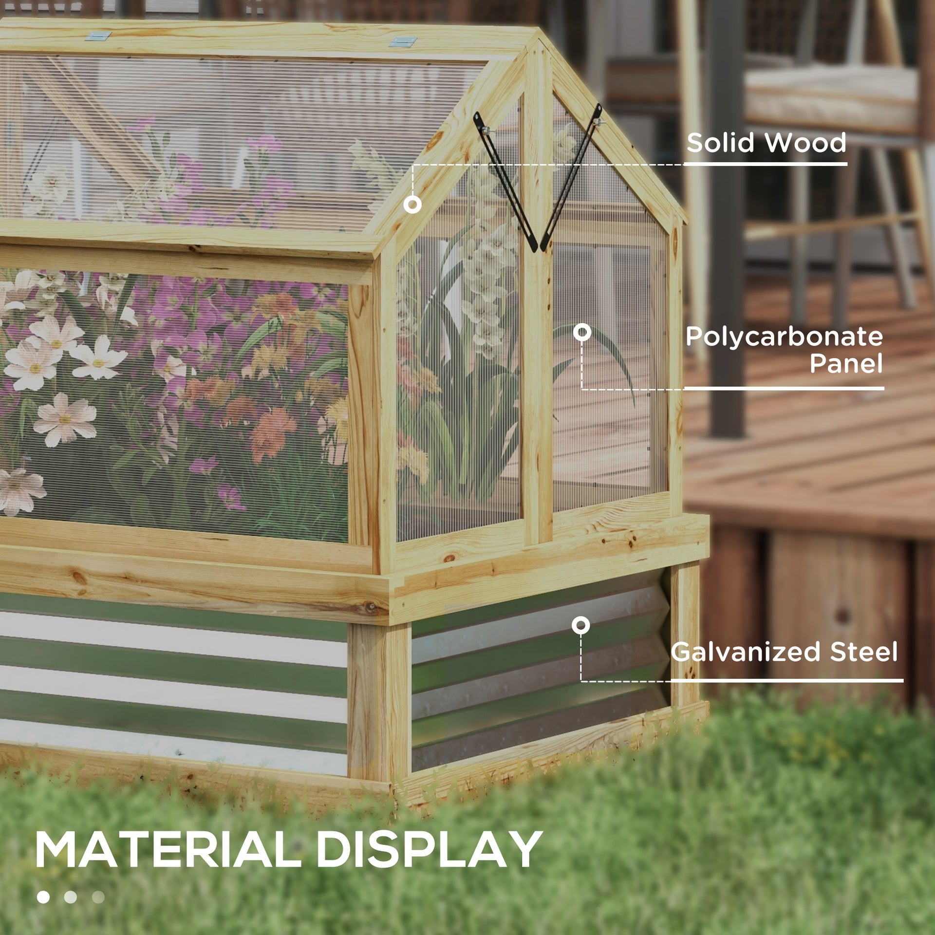 Outsunny Raised Garden Flower Bed Kit with Greenhouse, Wooden Cold Frame Planter, 35.5" x 31.5" x 36", Natural