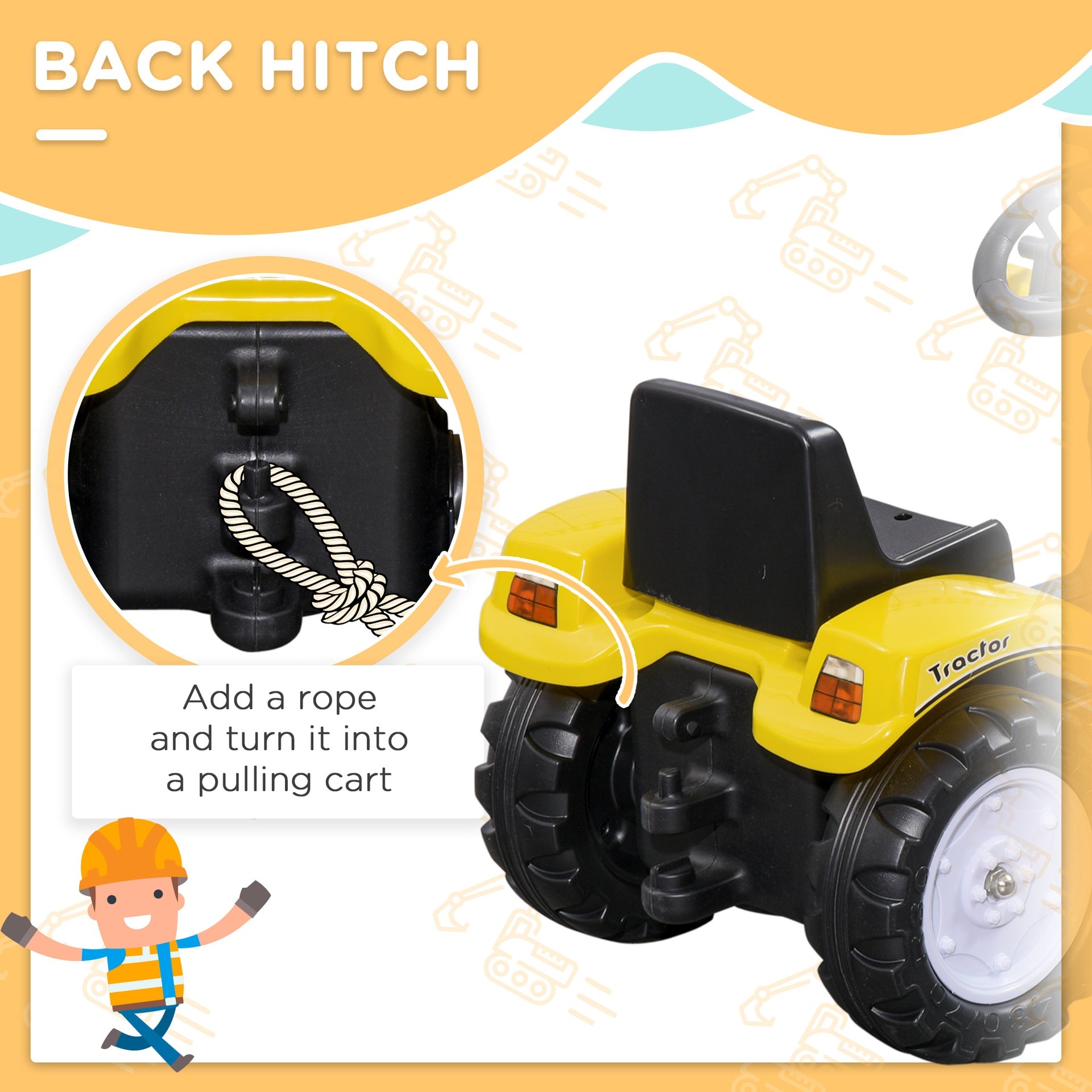 Aosom Kids Ride on Excavator, Pedal Go Kart with Front Loader Digger for 3 Year Old, Yellow