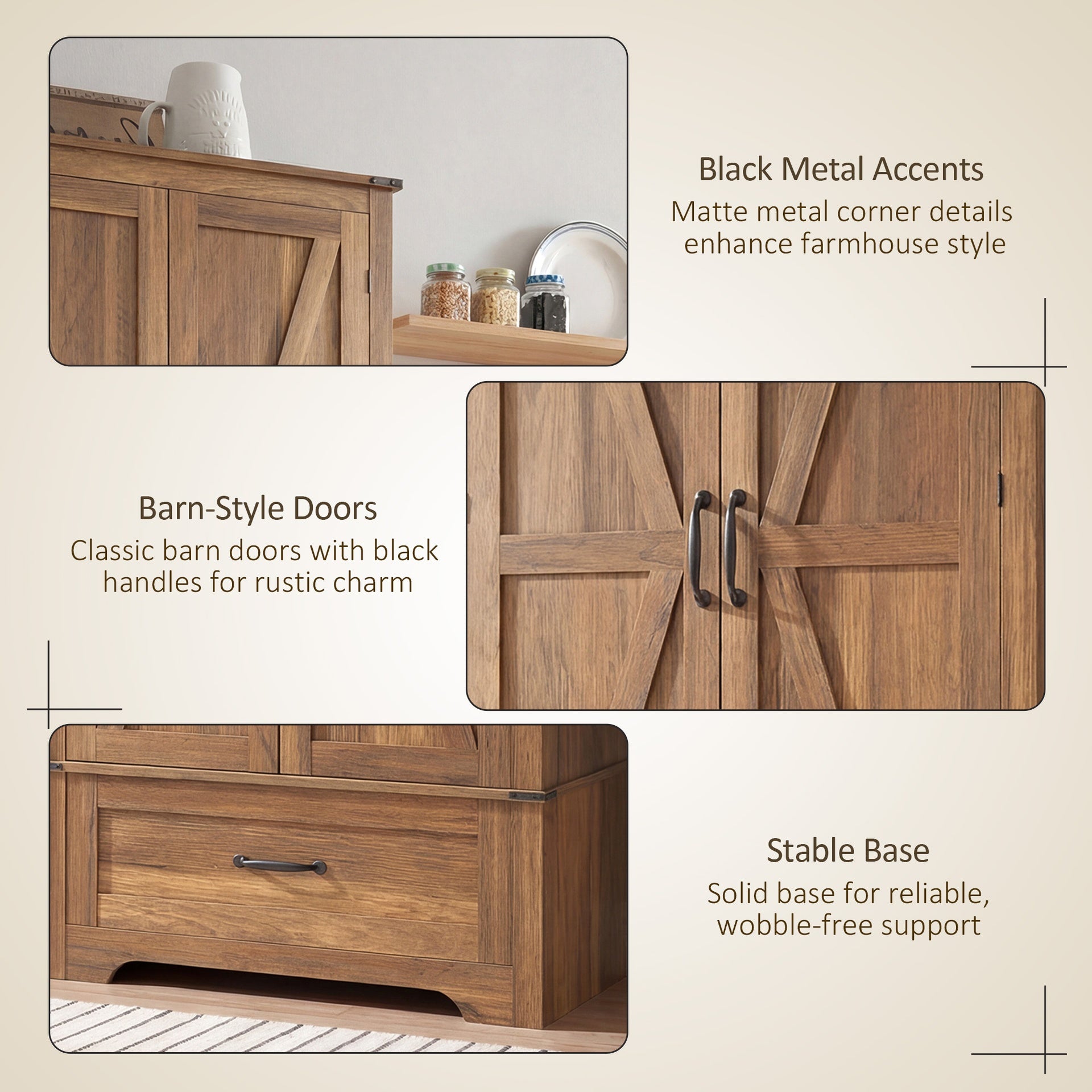 HOMCOM 72" Farmhouse Pantry Cabinet with Adjustable Shelves, Kitchen Pantry Cabinet with 2 Doors, Brown