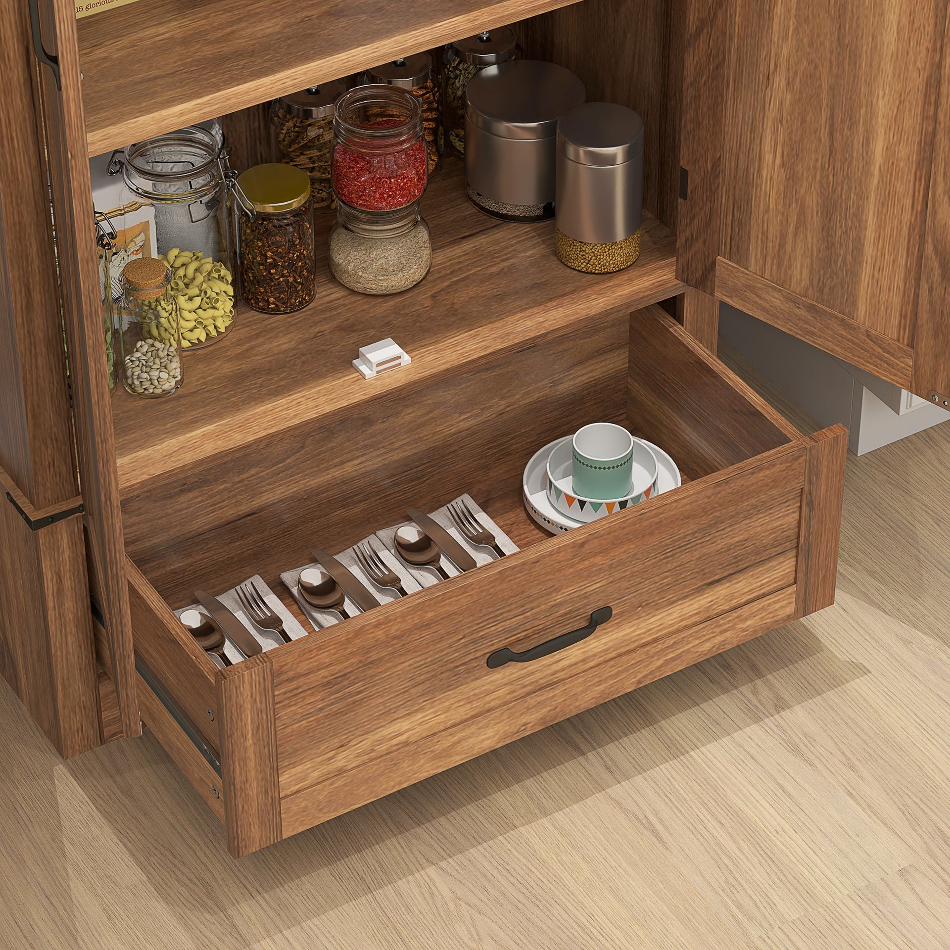 HOMCOM 72" Farmhouse Pantry Cabinet with Adjustable Shelves, Kitchen Pantry Cabinet with 2 Doors, Brown