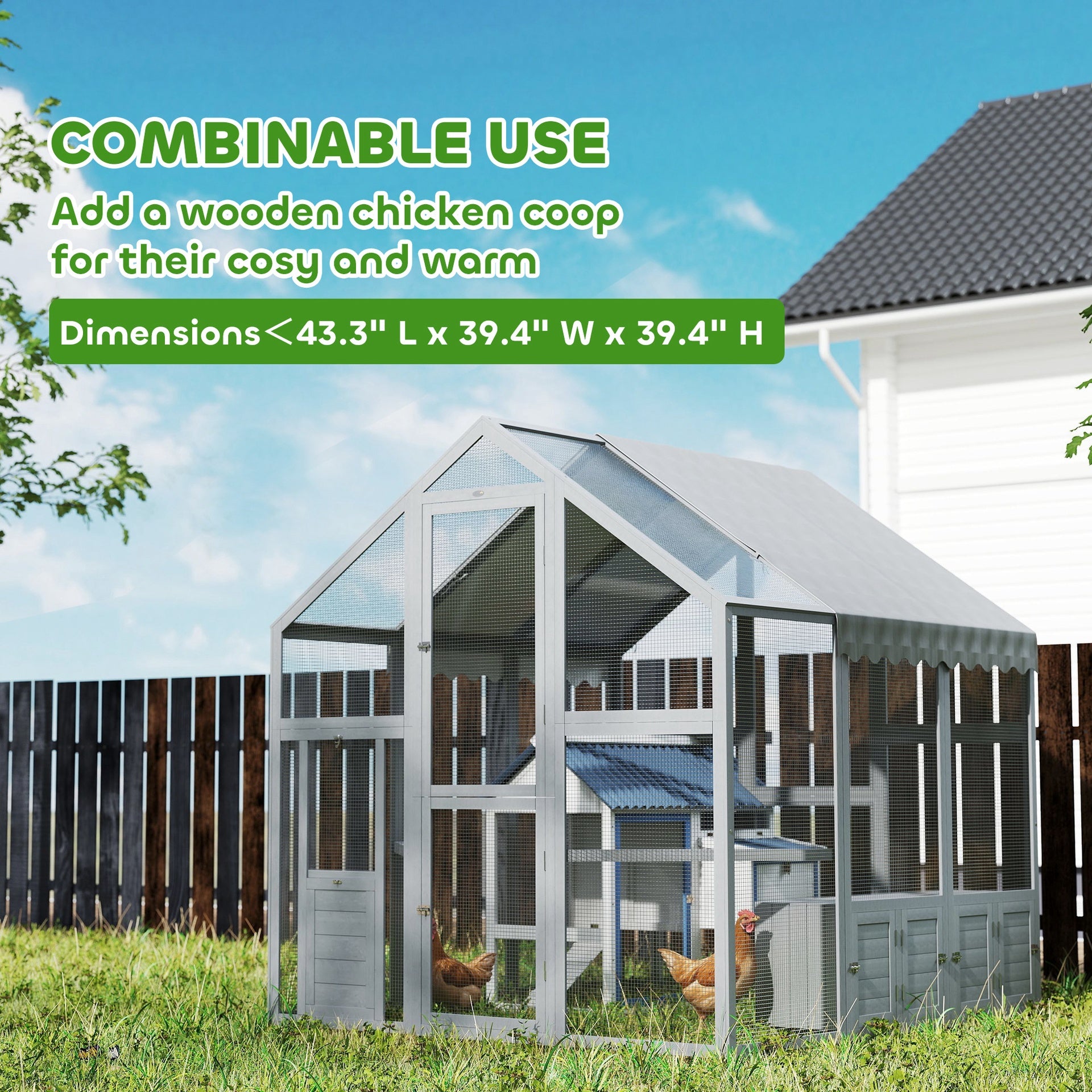 PawHut Large Wooden Chicken Run with Waterproof & Anti-UV Cover, for 6-8 Chickens, for Backyard, Farm, 5.5' x 6' x 6'