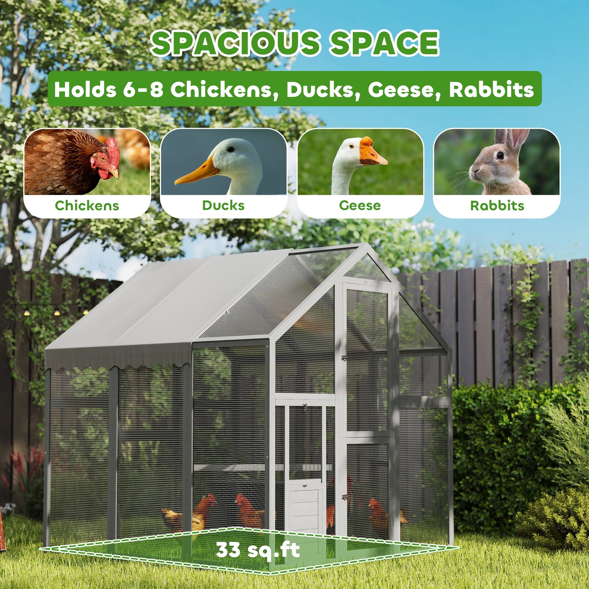 PawHut Large Wooden Chicken Run with Waterproof & Anti-UV Cover, for 6-8 Chickens, for Backyard, Farm, 5.5' x 6' x 6'