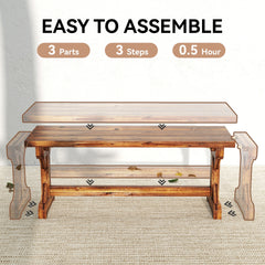 Outsunny Rustic Outdoor Wooden Bench, Backless Garden Bench Patio Loveseat with X-Shape Base for Porch, Park, Carbonized
