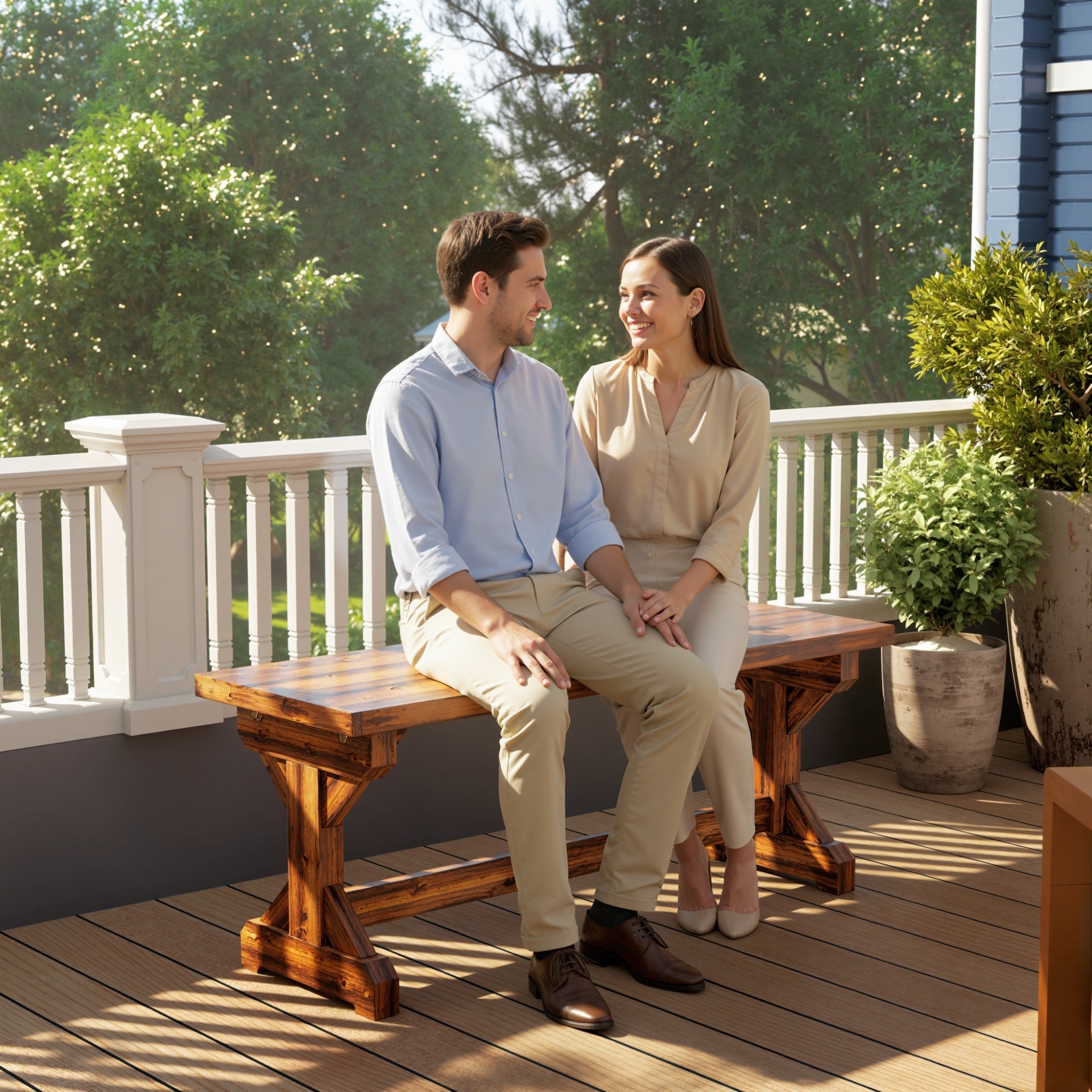 Outsunny Rustic Outdoor Wooden Bench, Backless Garden Bench Patio Loveseat with X-Shape Base for Porch, Park, Carbonized
