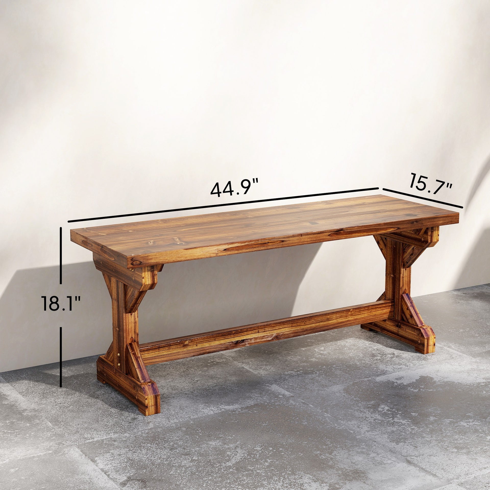 Outsunny Rustic Outdoor Wooden Bench, Backless Garden Bench Patio Loveseat with X-Shape Base for Porch, Park, Carbonized