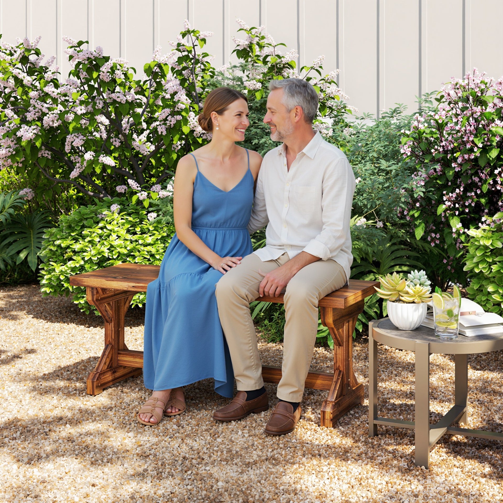 Outsunny Rustic Outdoor Wooden Bench, Backless Garden Bench Patio Loveseat with X-Shape Base for Porch, Park, Carbonized