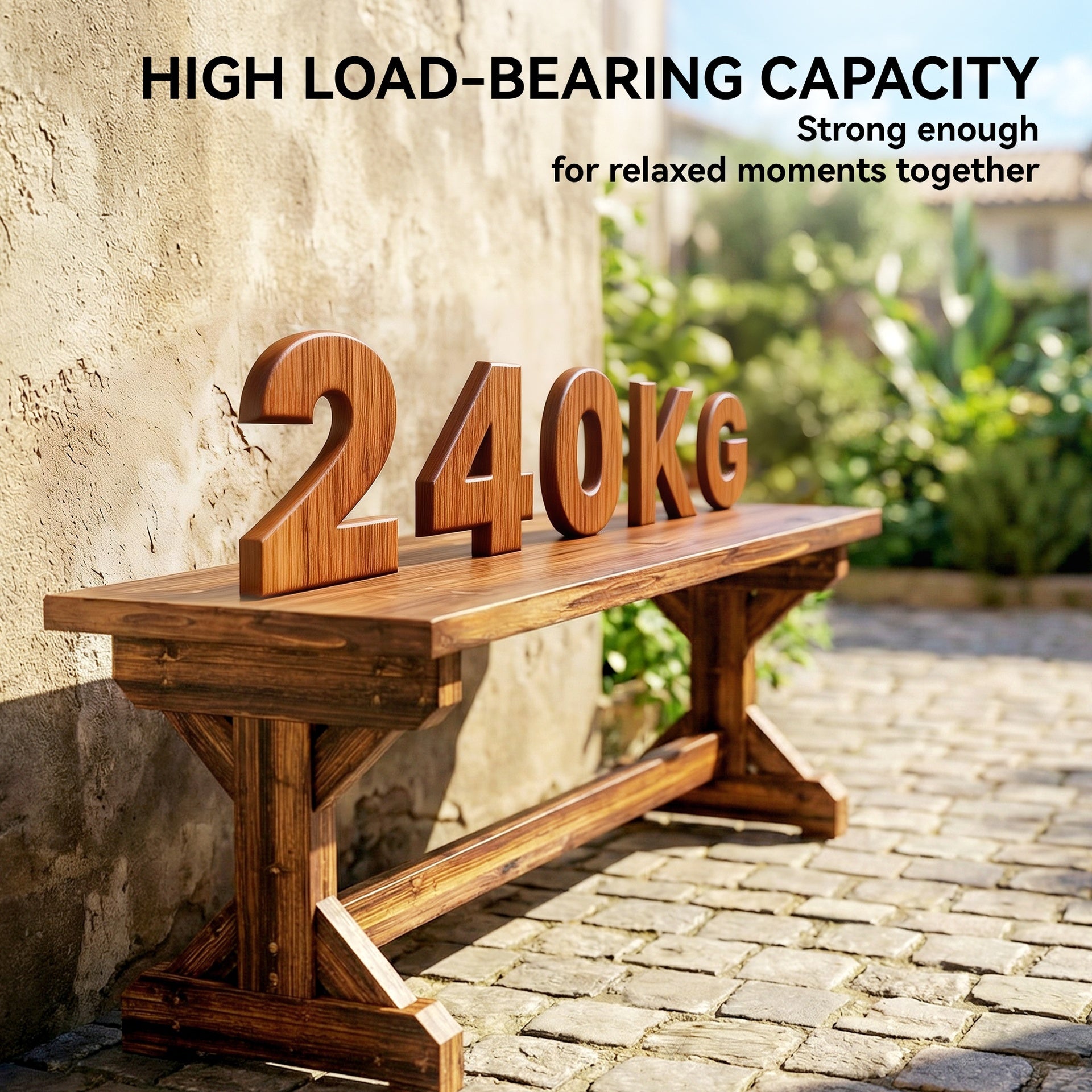Outsunny Rustic Outdoor Wooden Bench, Backless Garden Bench Patio Loveseat with X-Shape Base for Porch, Park, Carbonized