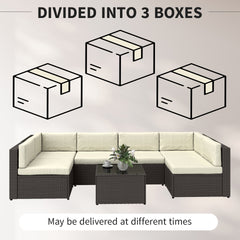 Outsunny 7 Piece Patio Furniture Set, All Weather PE Rattan Outdoor Furniture Conversation Sets with Glass Top Coffee Table