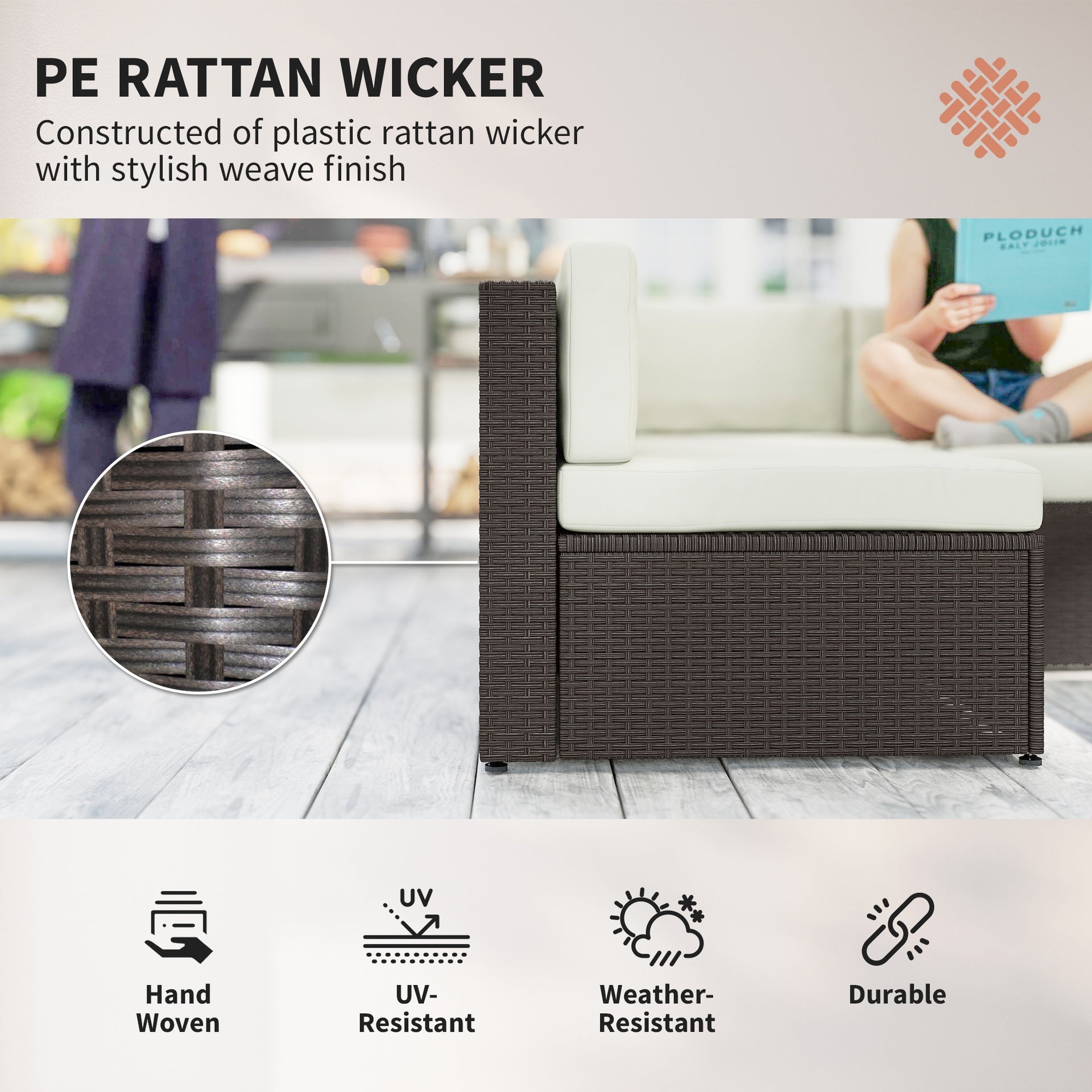 Outsunny 7 Piece Patio Furniture Set, All Weather PE Rattan Outdoor Furniture Conversation Sets with Glass Top Coffee Table