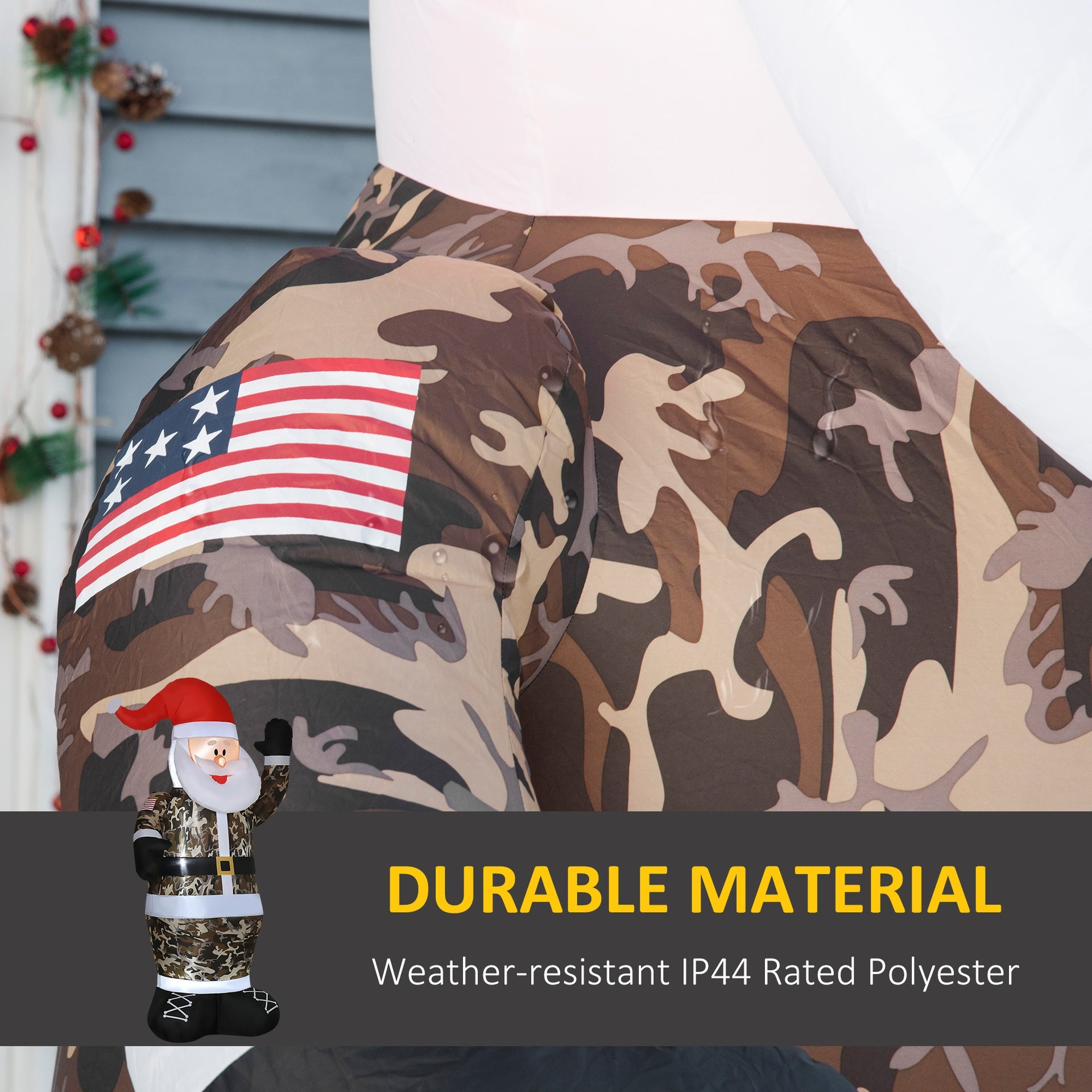 HOMCOM 8' Christmas Inflatables Outdoor Decorations Santa Claus Wearing Camouflage, Blow-Up Yard Christmas Decor with LED Lights Display