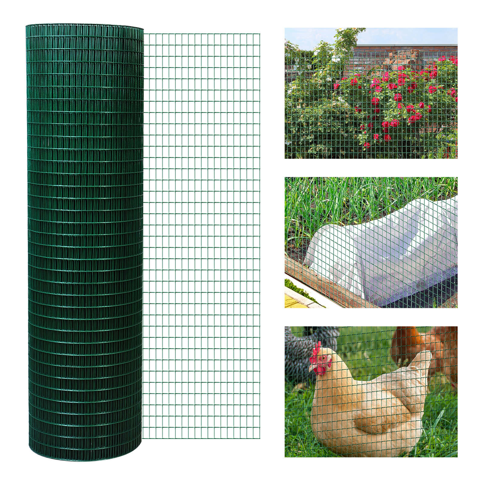 PawHut PVC Coated Steel Chicken Rabbit Mesh Fencing Wire Garden Galvanized Fence Border