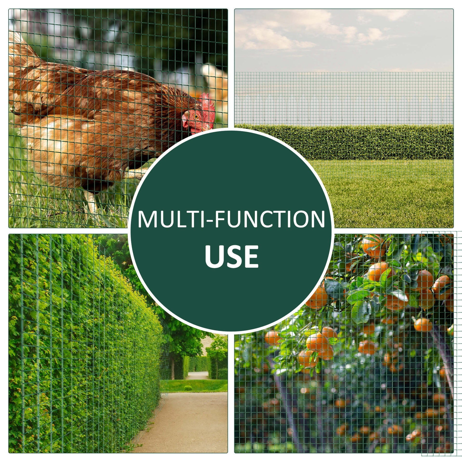PawHut PVC Coated Steel Chicken Rabbit Mesh Fencing Wire Garden Galvanized Fence Border