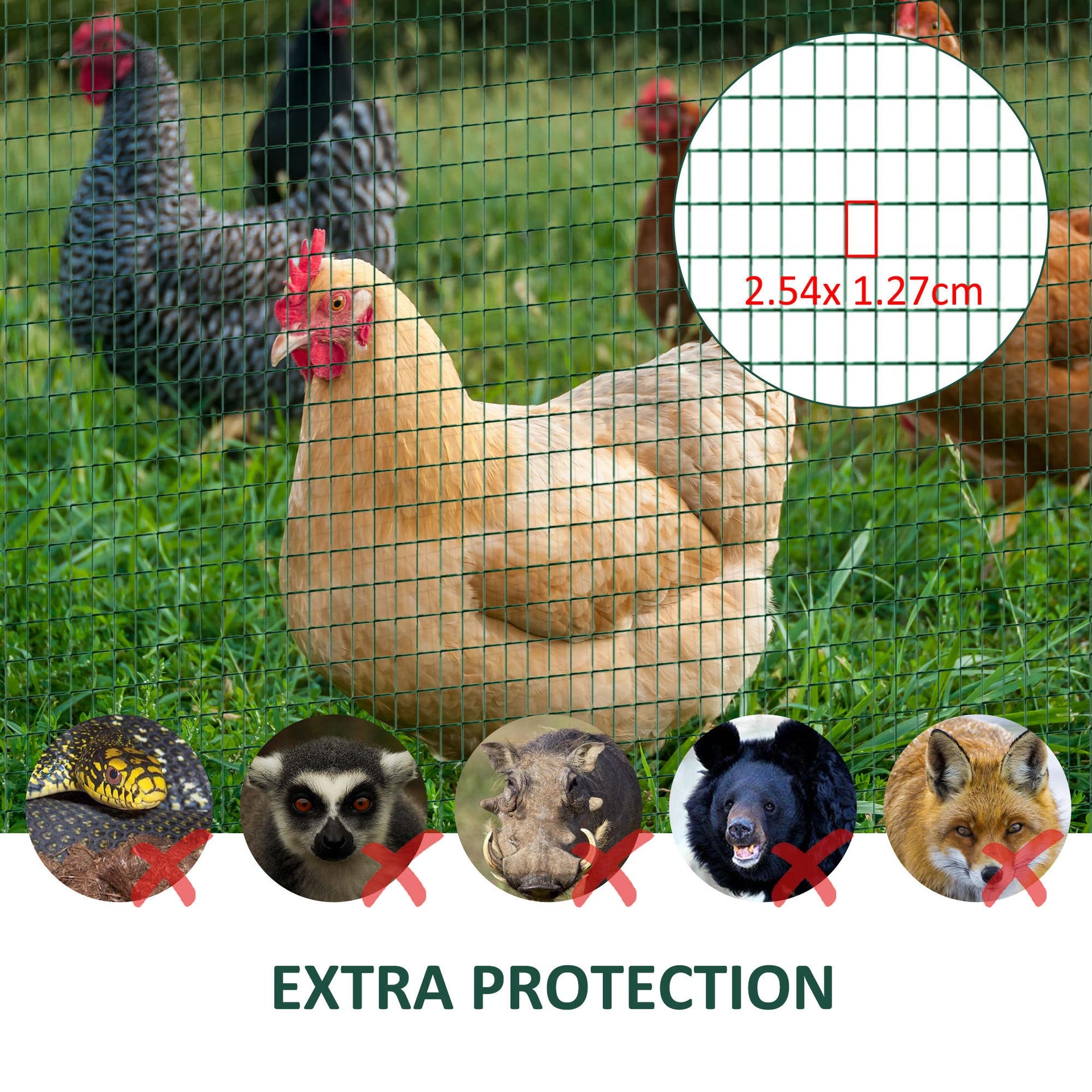 PawHut PVC Coated Steel Chicken Rabbit Mesh Fencing Wire Garden Galvanized Fence Border