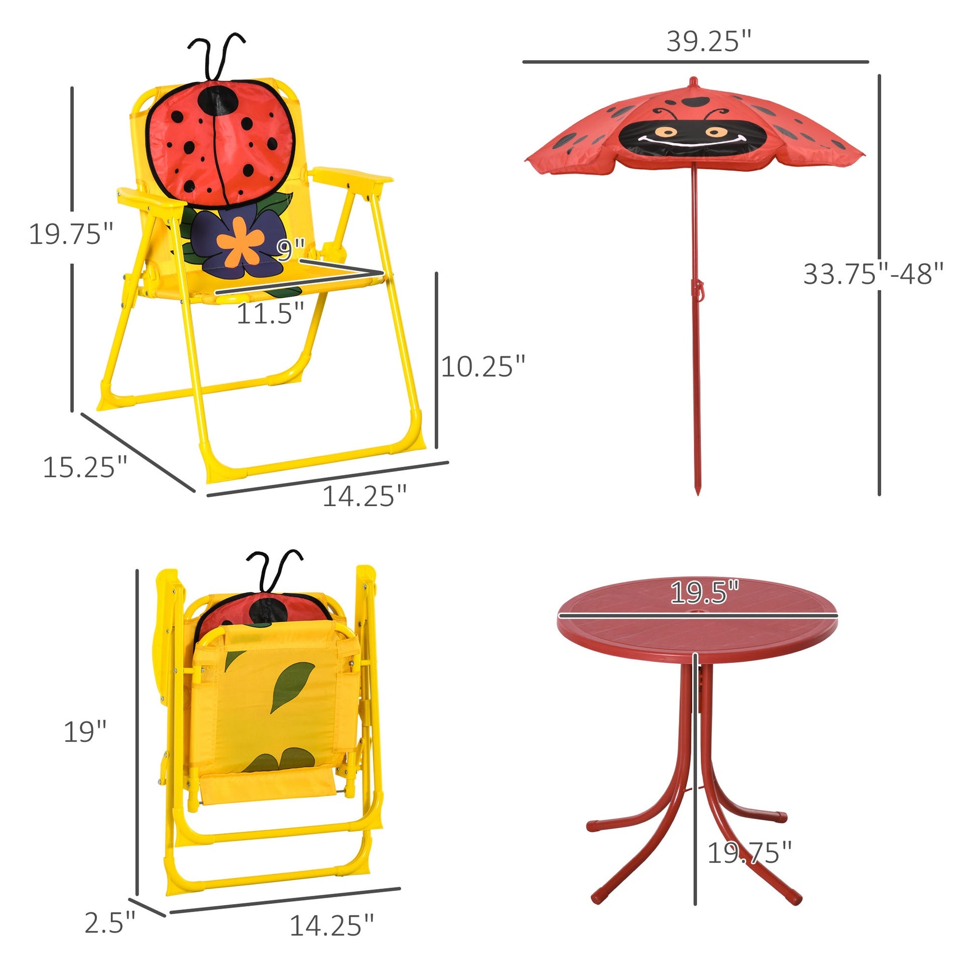 Outsunny Kids Table and Chair Set, Outdoor Folding Garden Furniture, Picnic Table for Patio Backyard, with Removable & Height Adjustable Sun Umbrella, Red