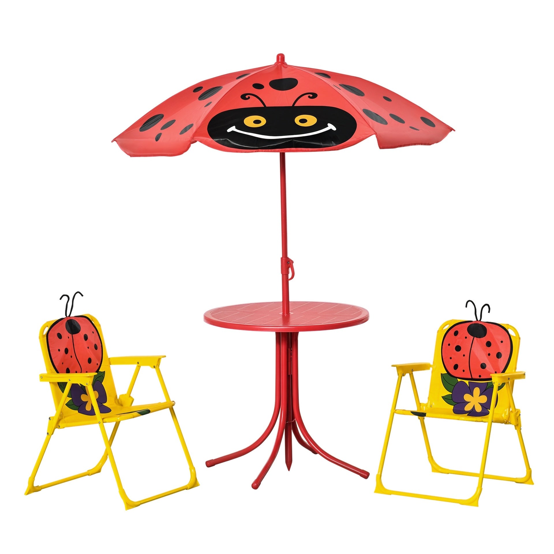Outsunny Kids Table and Chair Set, Outdoor Folding Garden Furniture, Picnic Table for Patio Backyard, with Removable & Height Adjustable Sun Umbrella, Red