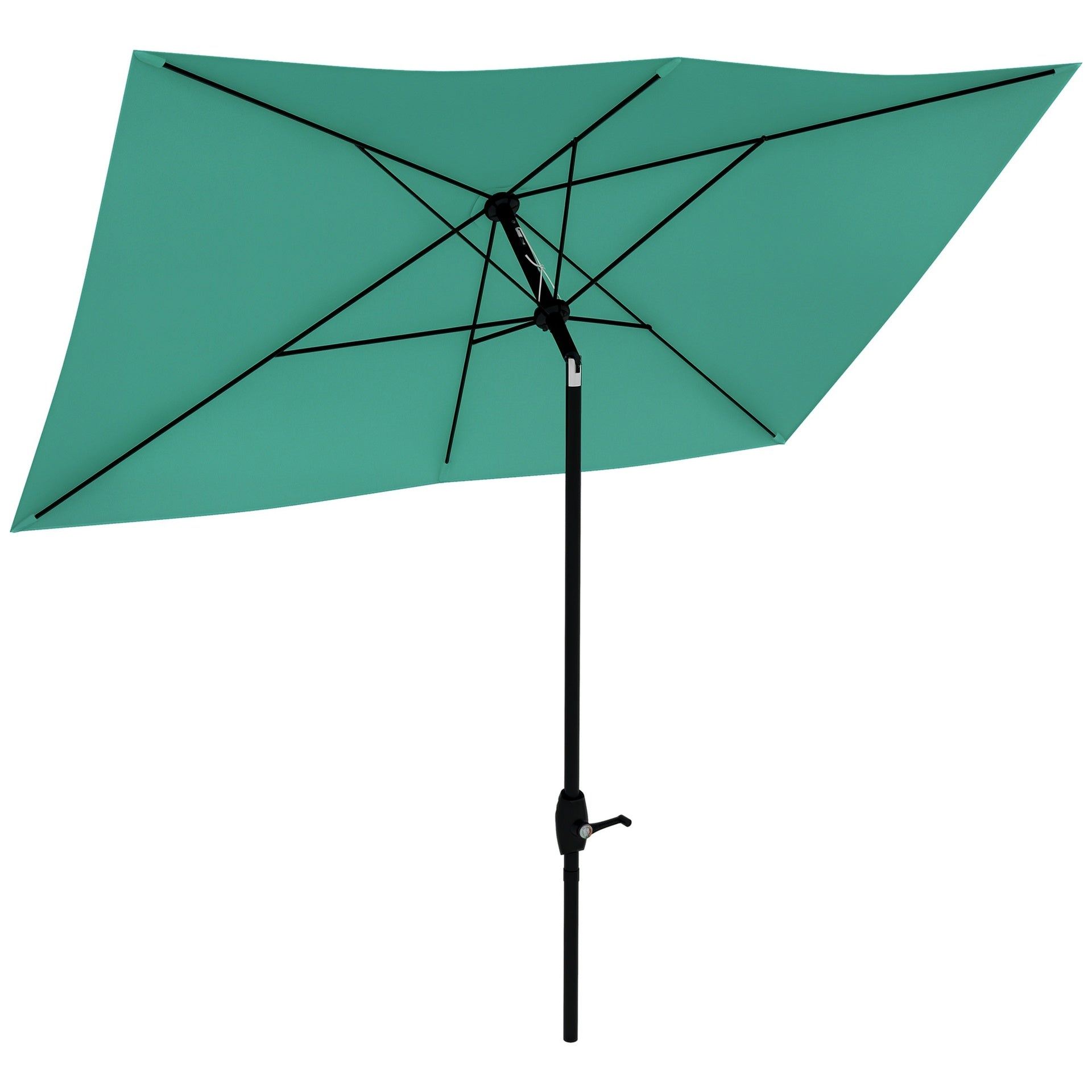 Outsunny 6.5' x 10' Rectangular Market Umbrella, Patio Outdoor Table Umbrella with Crank and Push Button Tilt, Teal