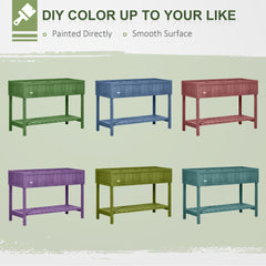 Outsunny Wooden Raised Garden Bed, Elevated Planter Box Stand with 8 Slots and Open Shelf, Dark Gray