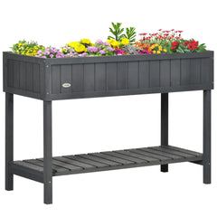 Outsunny Wooden Raised Garden Bed, Elevated Planter Box Stand with 8 Slots and Open Shelf, Dark Gray