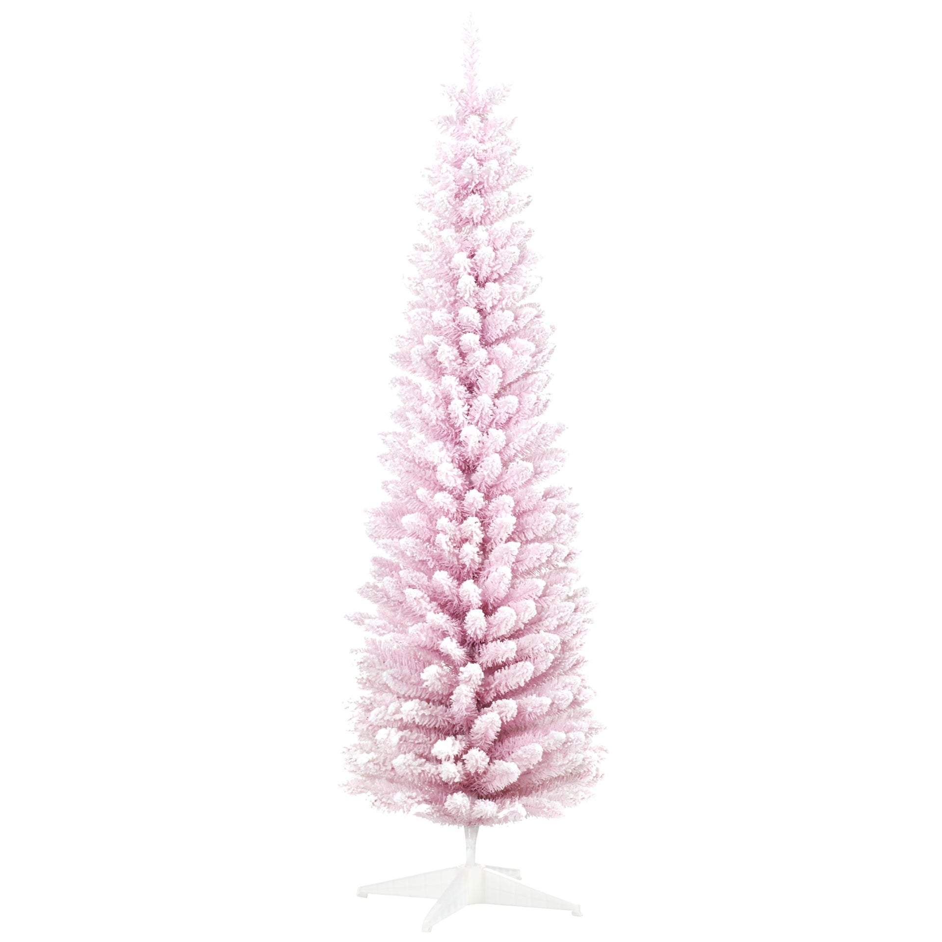 HOMCOM 7' Decorated Christmas Tree Snow Flocked Artificial Christmas Tree with Pencil Shape, Realistic Branches, Pink