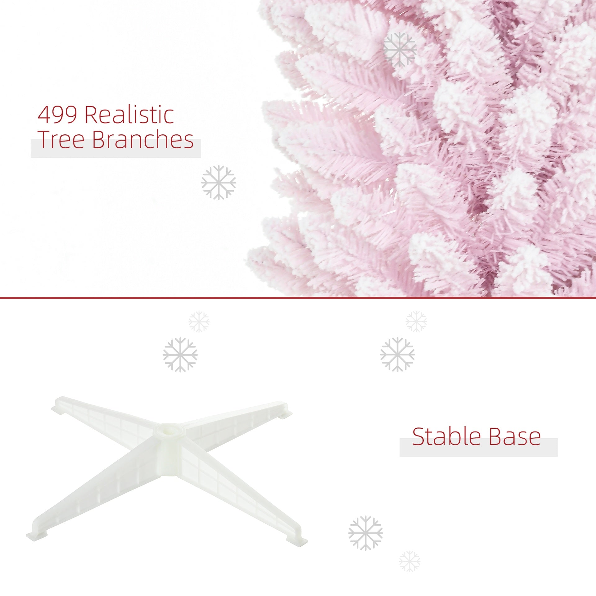 HOMCOM 7' Decorated Christmas Tree Snow Flocked Artificial Christmas Tree with Pencil Shape, Realistic Branches, Pink