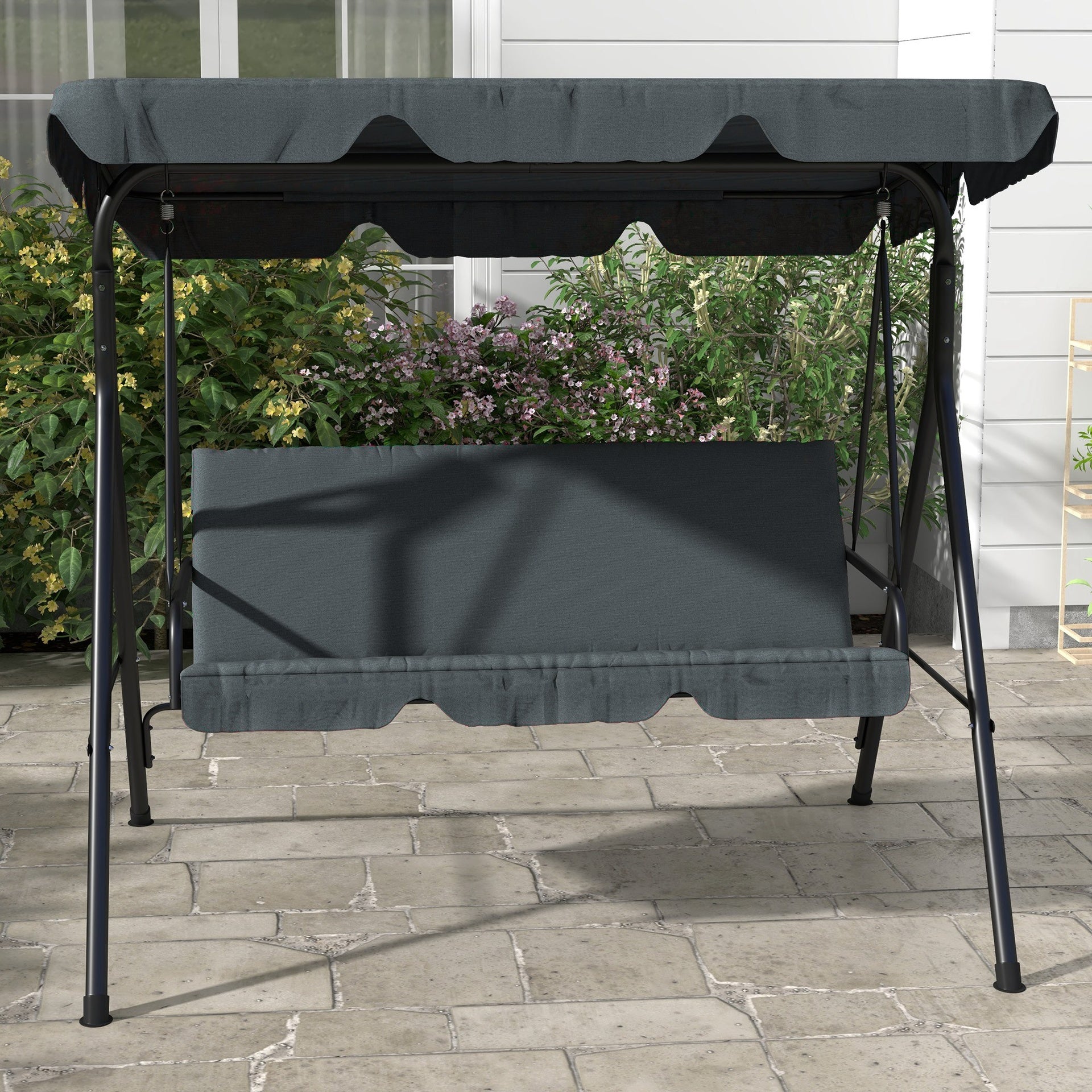 Outsunny 3-Seat Outdoor Patio Swing Chair w/ Cushion, Steel Frame Stand, Adjustable Tilt Canopy for Patio, Garden, Gray