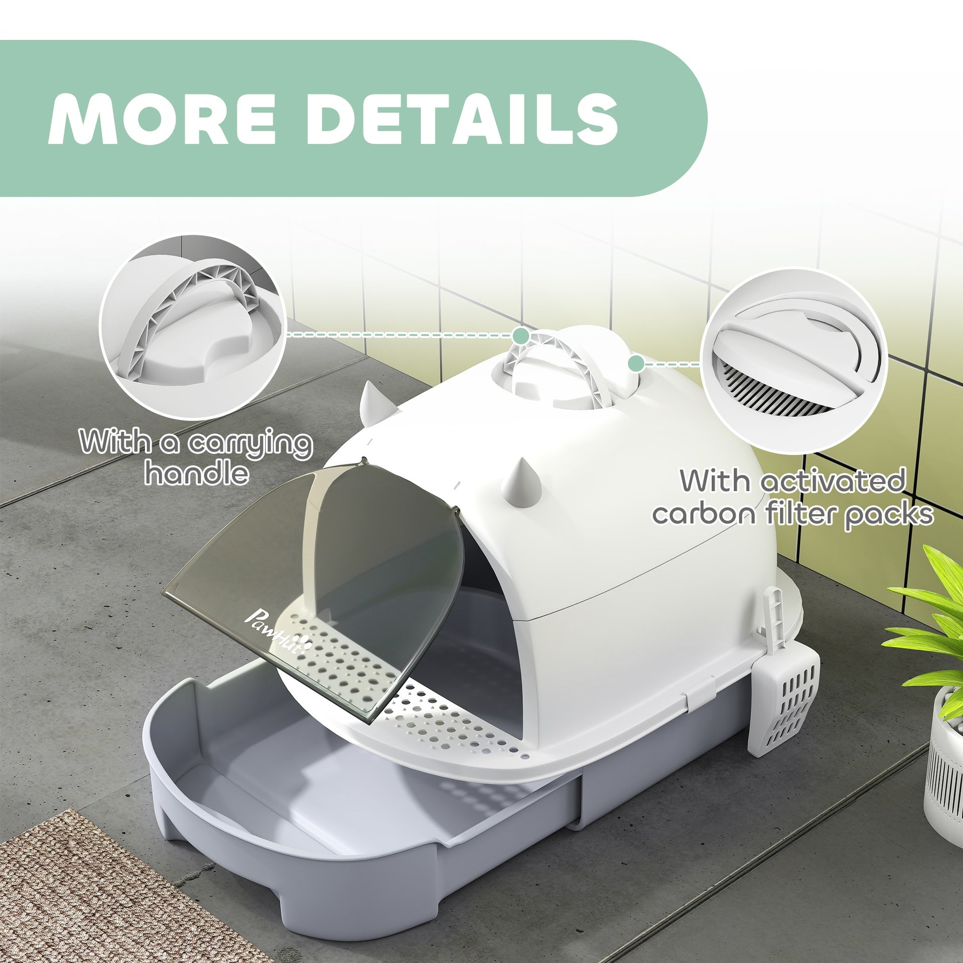 PawHut Covered Cat Litter Box with Lid, Scoop, Deodorizing Bags for Odor Control, Privacy, Easy to Clean, Gray