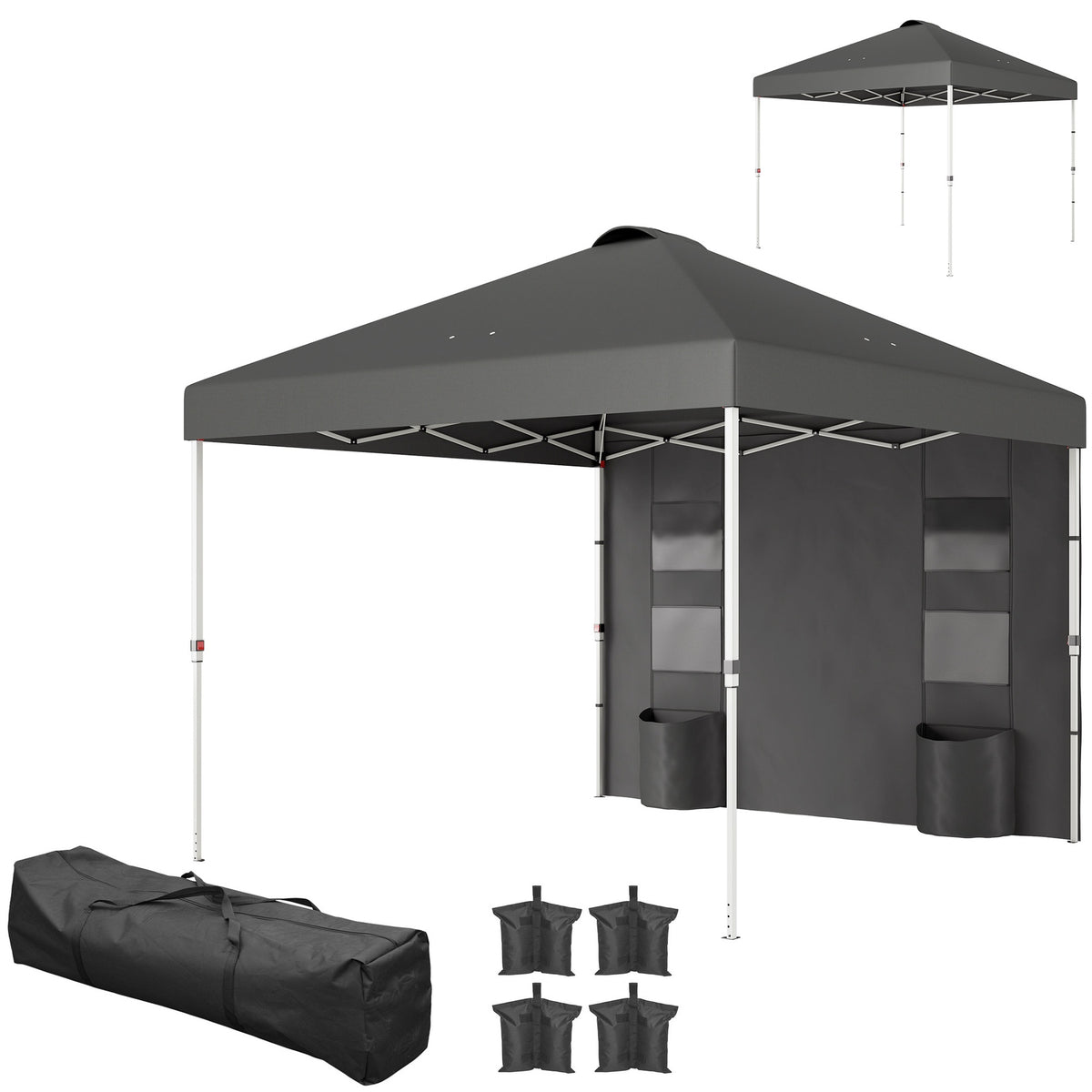 Outsunny 10' x 10' Pop Up Canopy Tent w/ Sidewall, UPF50+ Height Adjustable Instant Sun Shelter w/ Storage Pockets, Dark Gray