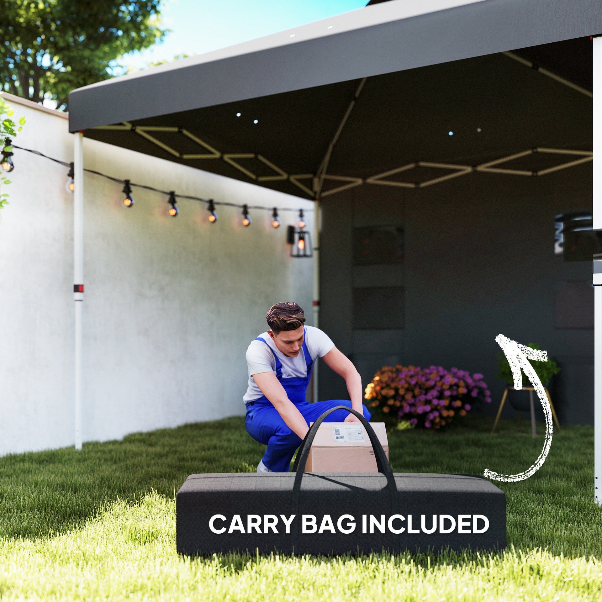 Outsunny 10' x 10' Pop Up Canopy Tent w/ Sidewall, UPF50+ Height Adjustable Instant Sun Shelter w/ Storage Pockets, Dark Gray