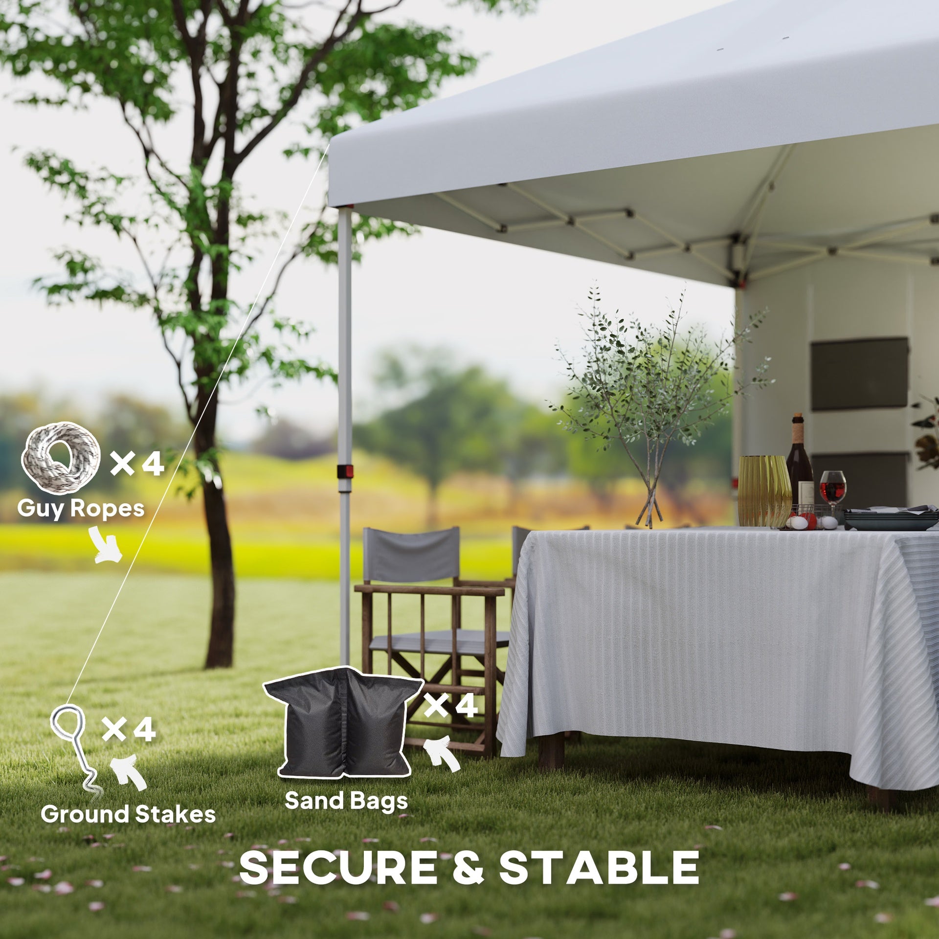 Outsunny 10' x 10' Pop Up Canopy Tent w/ Sidewall, UPF50+ Height Adjustable Instant Sun Shelter w/ Storage Pockets, White