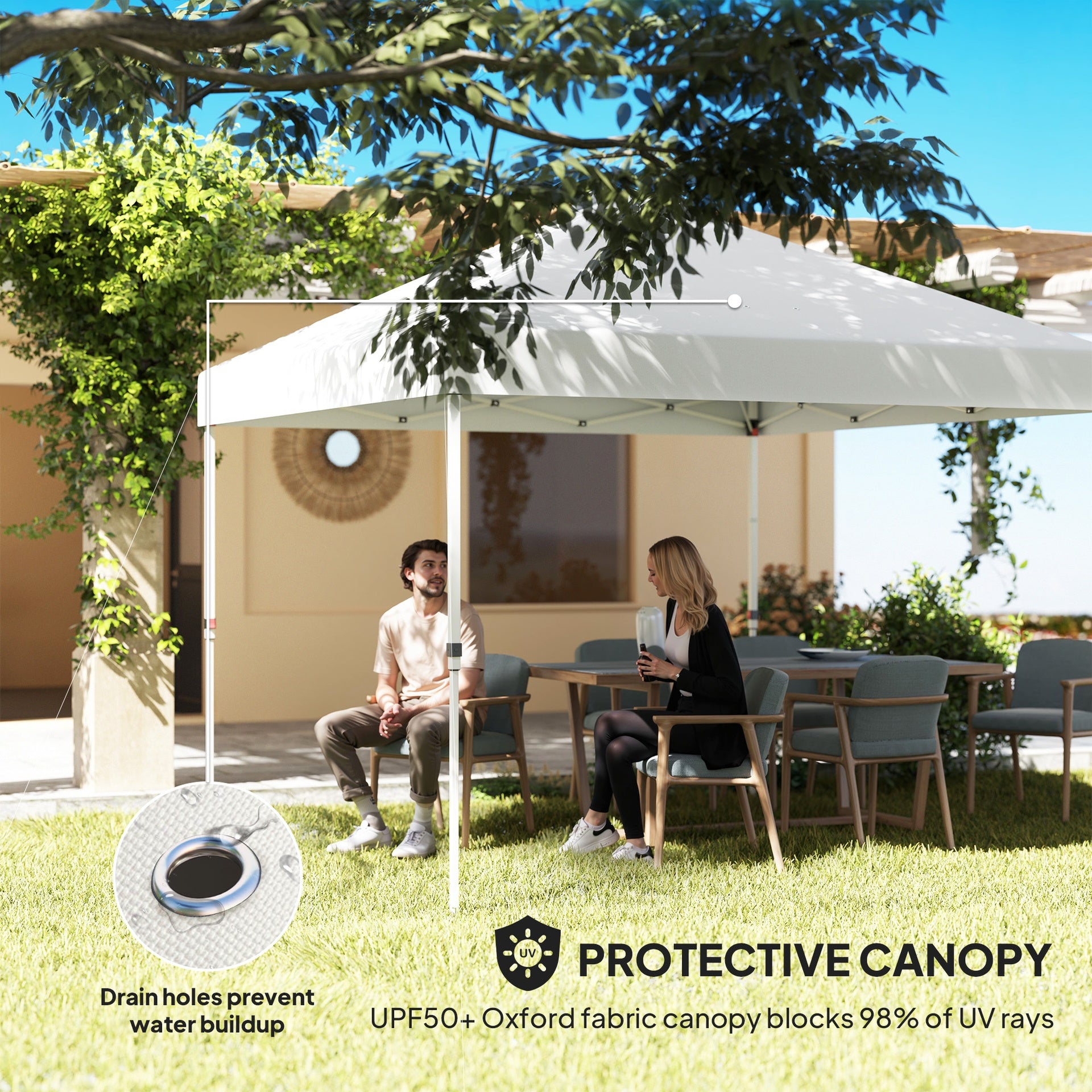 Outsunny 10' x 10' Pop Up Canopy Tent w/ Sidewall, UPF50+ Height Adjustable Instant Sun Shelter w/ Storage Pockets, White