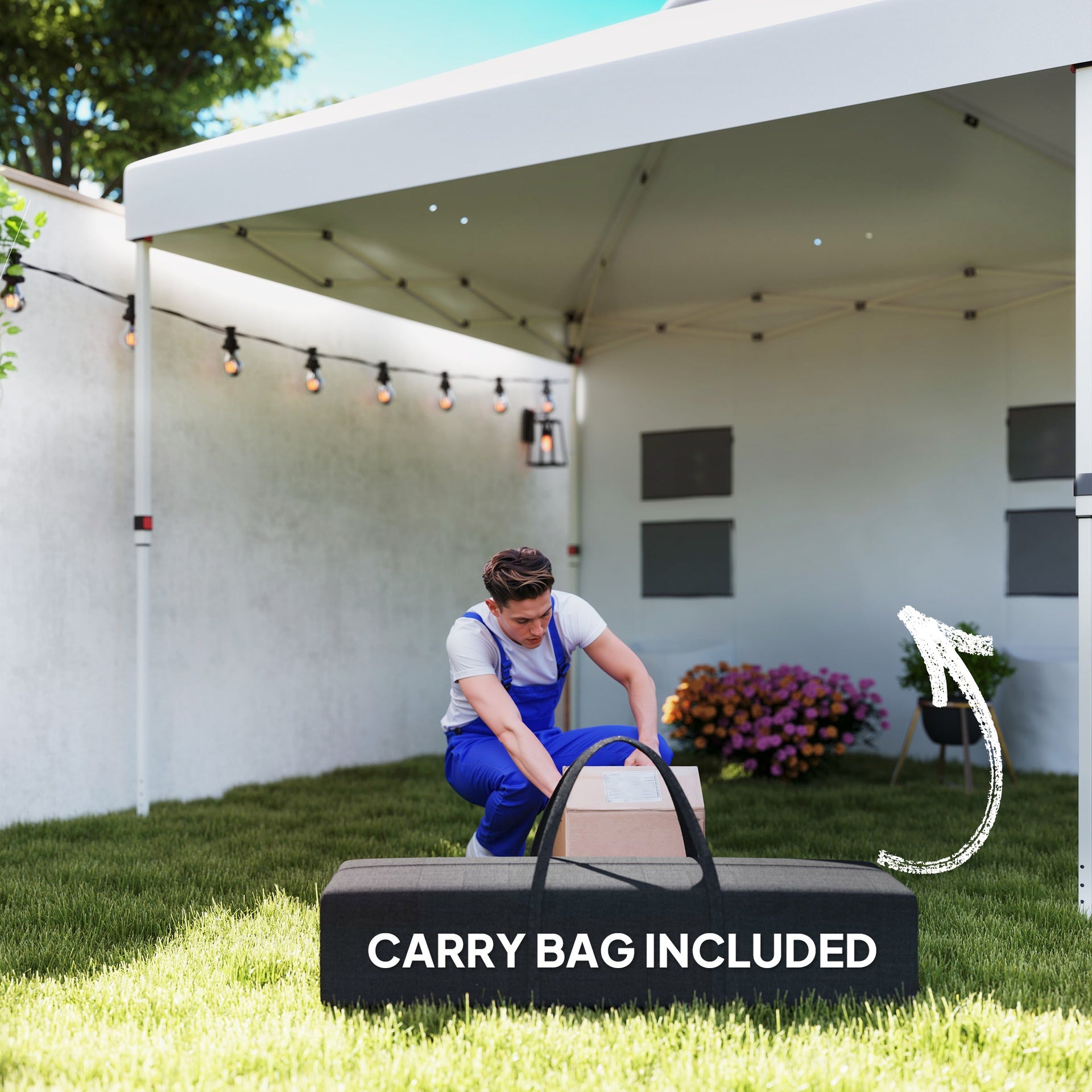 Outsunny 10' x 10' Pop Up Canopy Tent w/ Sidewall, UPF50+ Height Adjustable Instant Sun Shelter w/ Storage Pockets, White