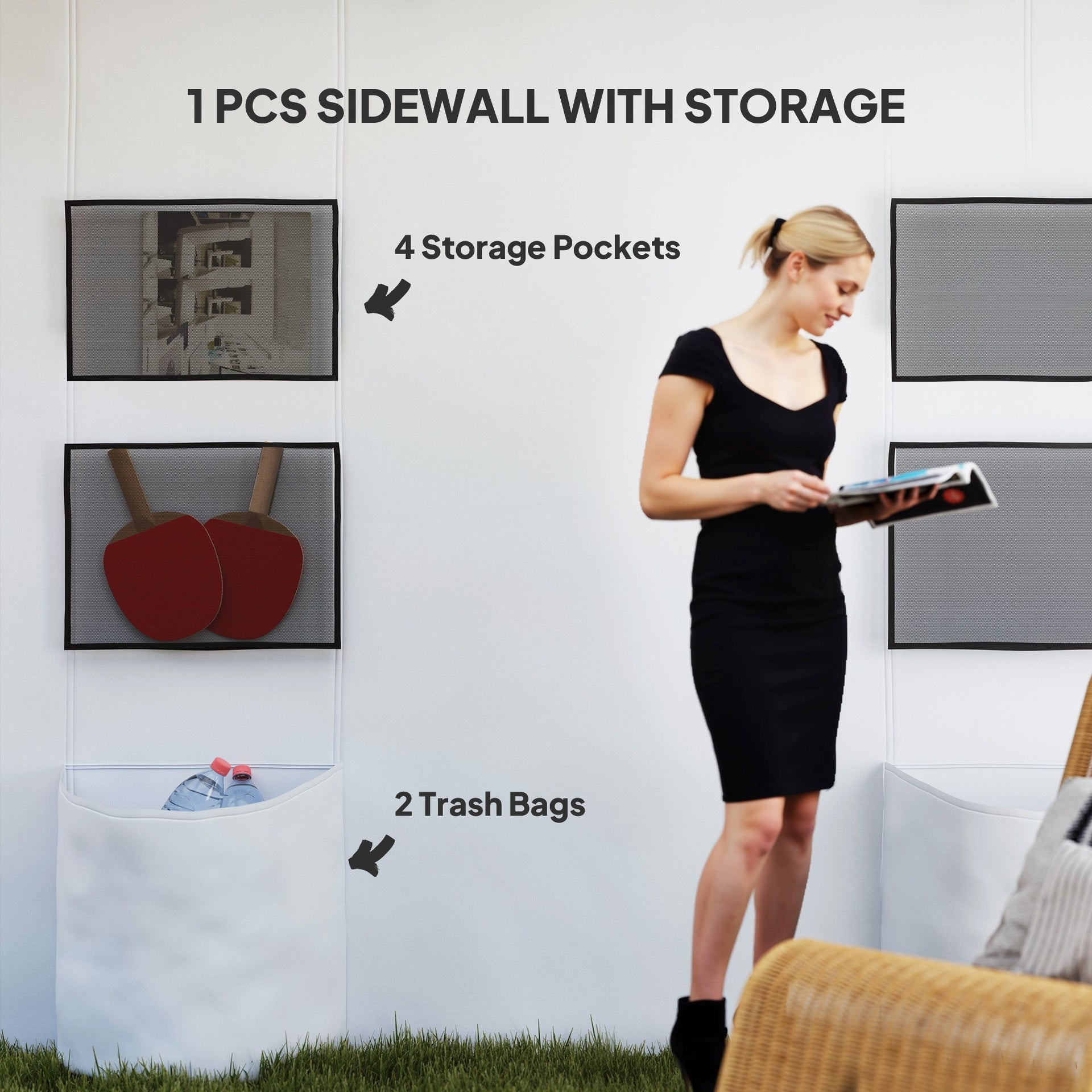 Outsunny 10' x 10' Pop Up Canopy Tent w/ Sidewall, UPF50+ Height Adjustable Instant Sun Shelter w/ Storage Pockets, White