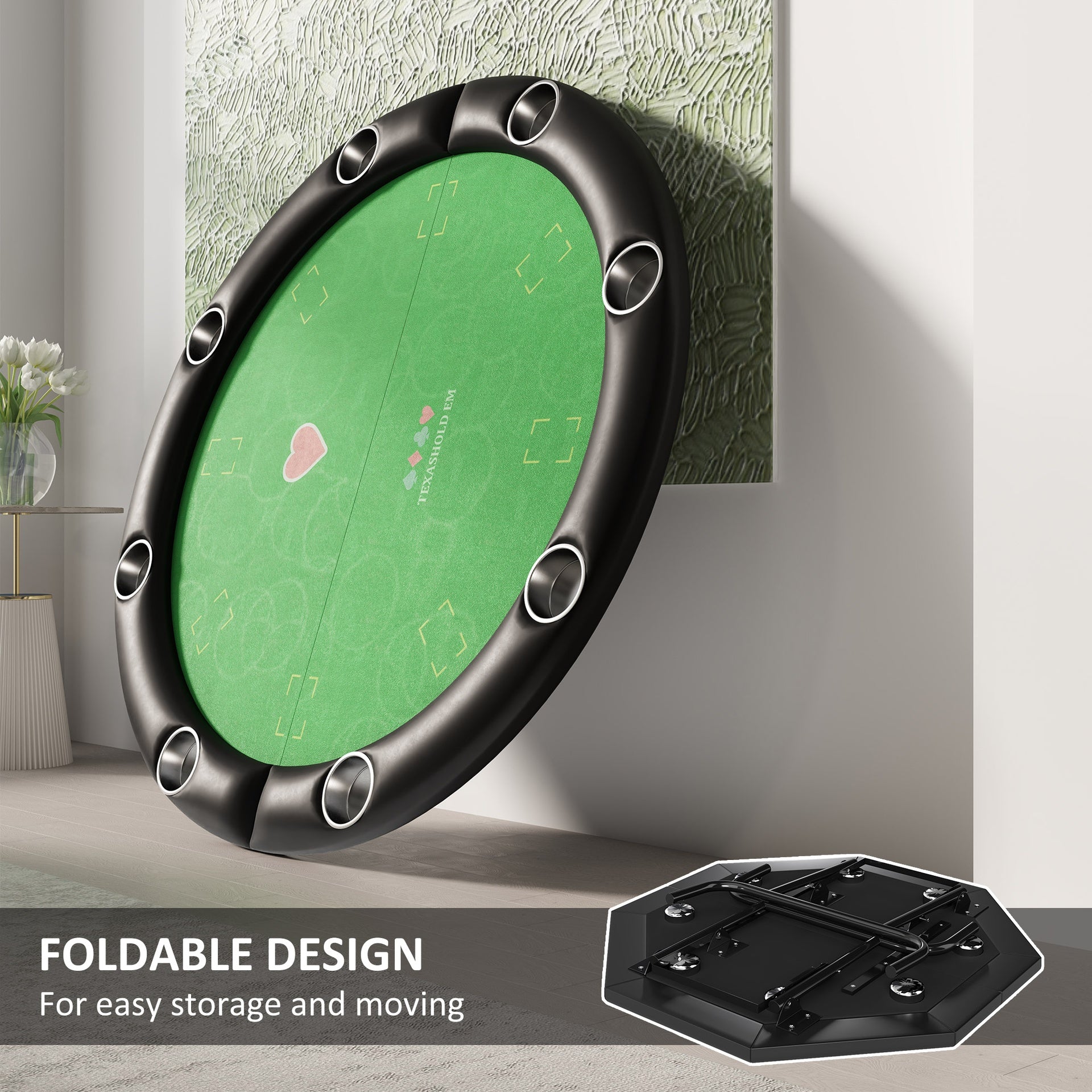 Soozier Poker Table Foldable 47" Round Casino Folding Game Table for 8 Players with Cup Holders, Green