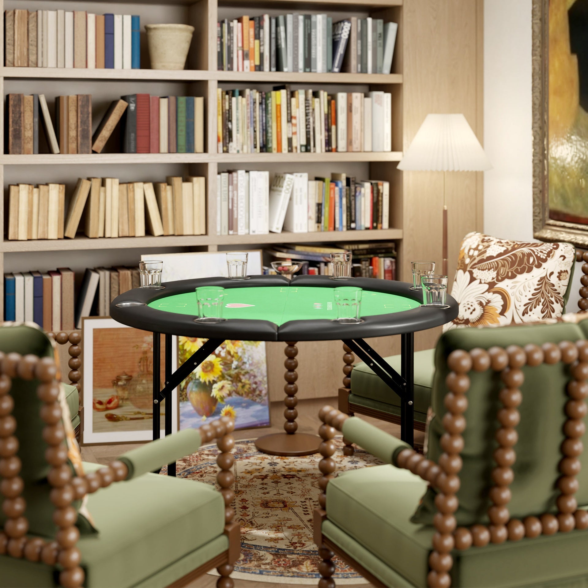 Soozier Poker Table Foldable 47" Round Casino Folding Game Table for 8 Players with Cup Holders, Green