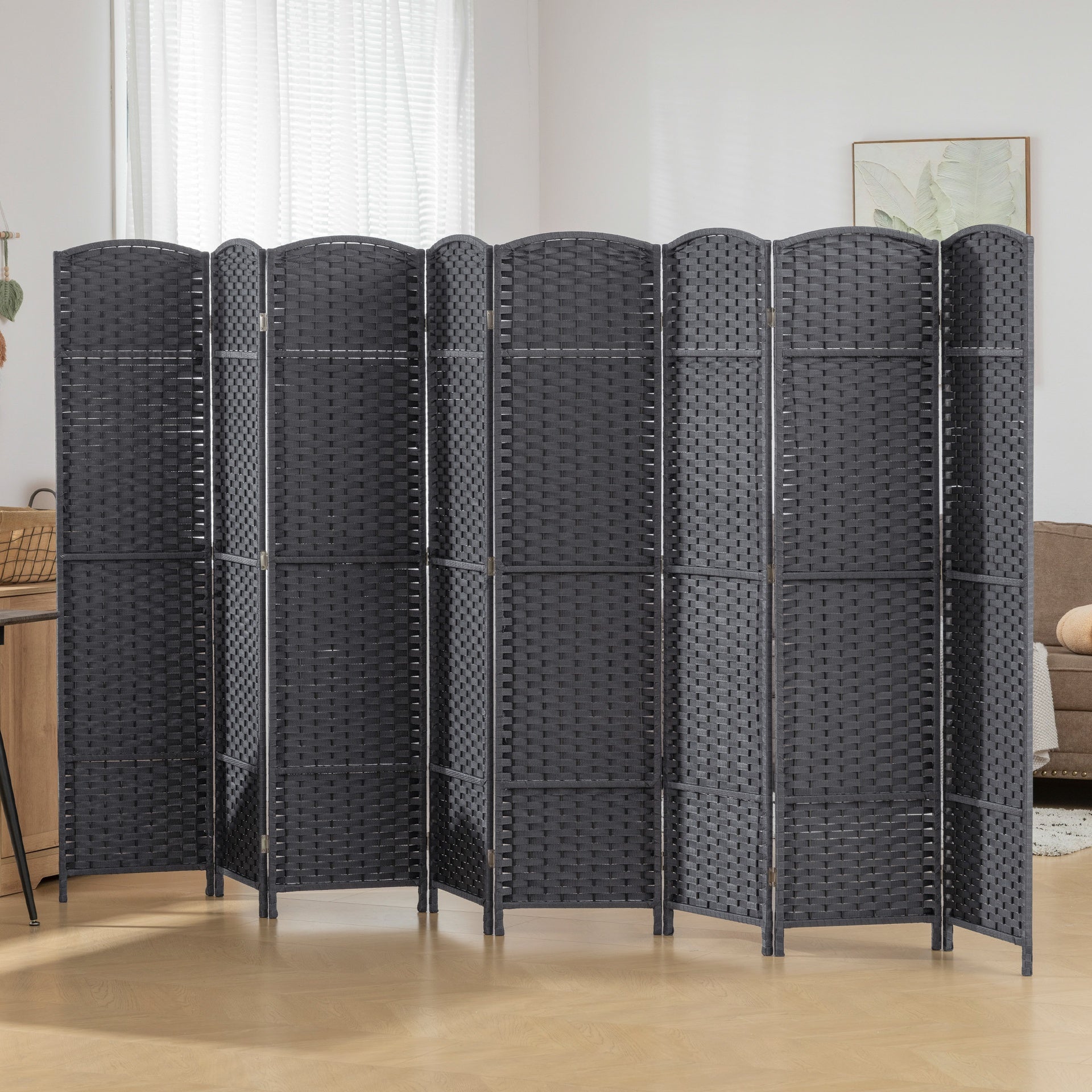 HOMCOM Folding Room Divider Screen 8 Panel 5.6' Tall Privacy Screen Freestanding Room Partition for Home Office, Charcoal Gray