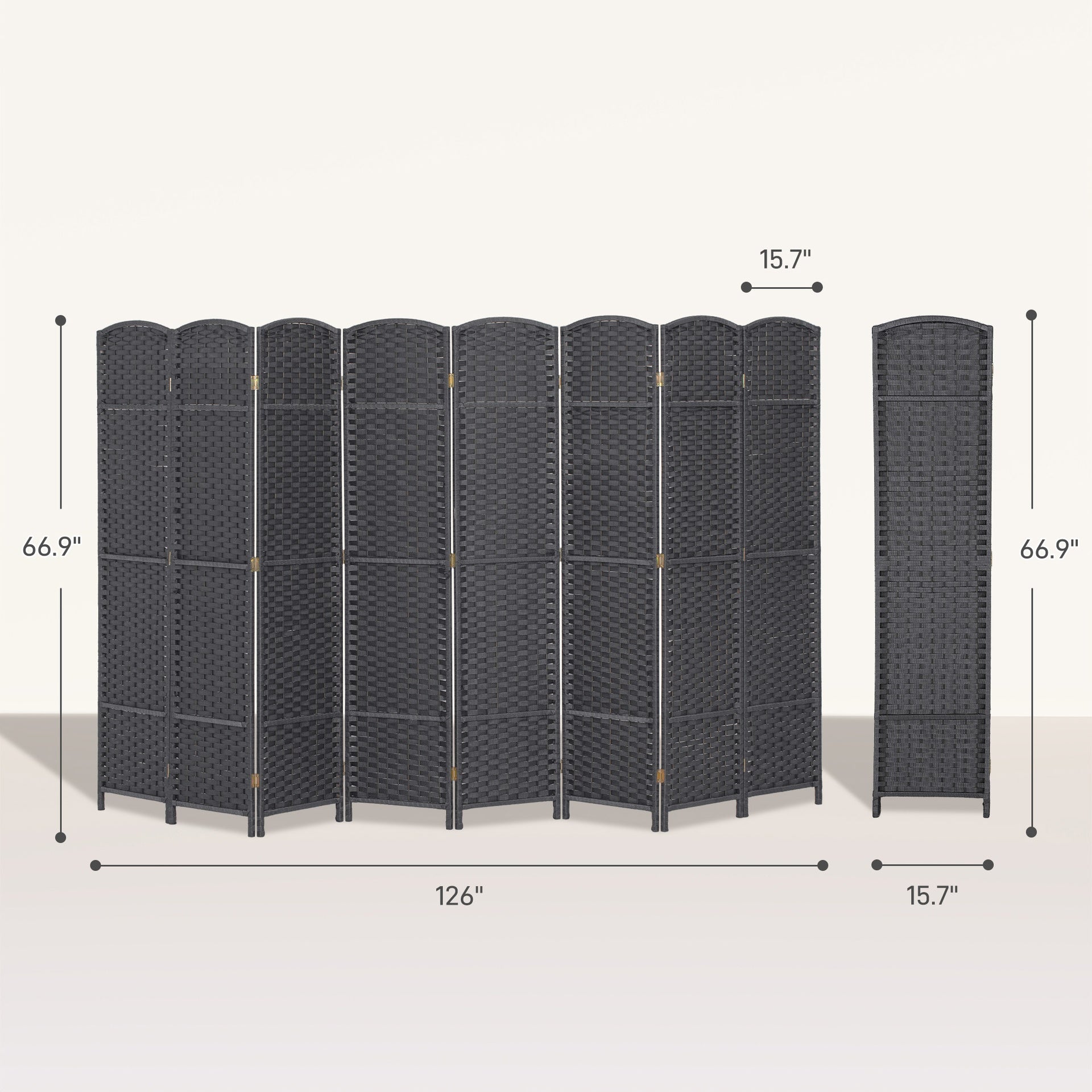 HOMCOM Folding Room Divider Screen 8 Panel 5.6' Tall Privacy Screen Freestanding Room Partition for Home Office, Charcoal Gray