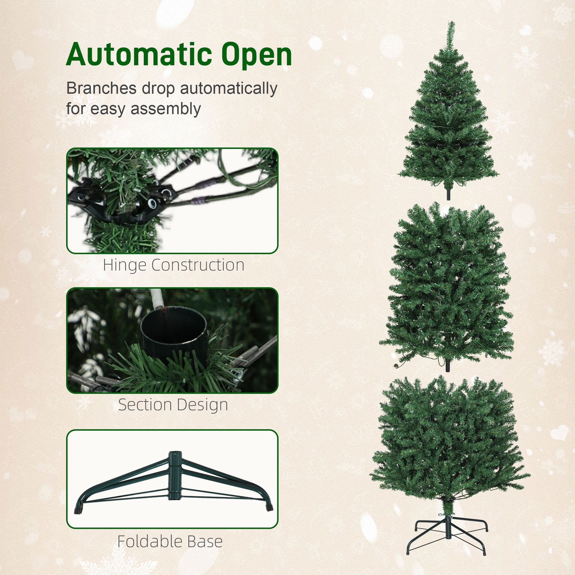 HOMCOM 7ft Artificial Christmas Tree with Colorful DIY Synchronized Lights, Remote, Hinged Slim Fir with Daily Timer