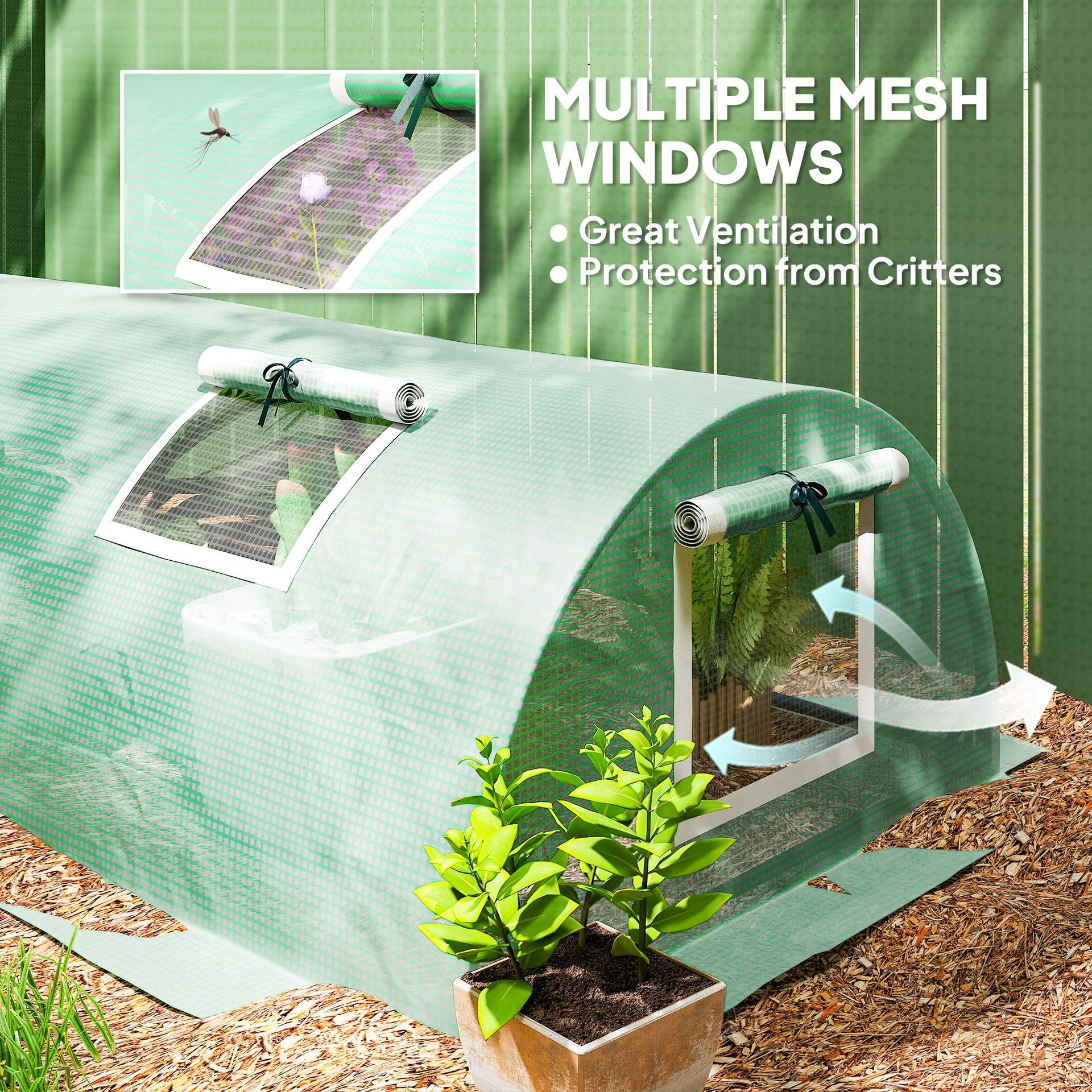 Outsunny Mini Greenhouse with 5 Mesh Windows, Portable Plant Hot House with PE Cover and Steel Frame, 10' x 3' x 2' , Green