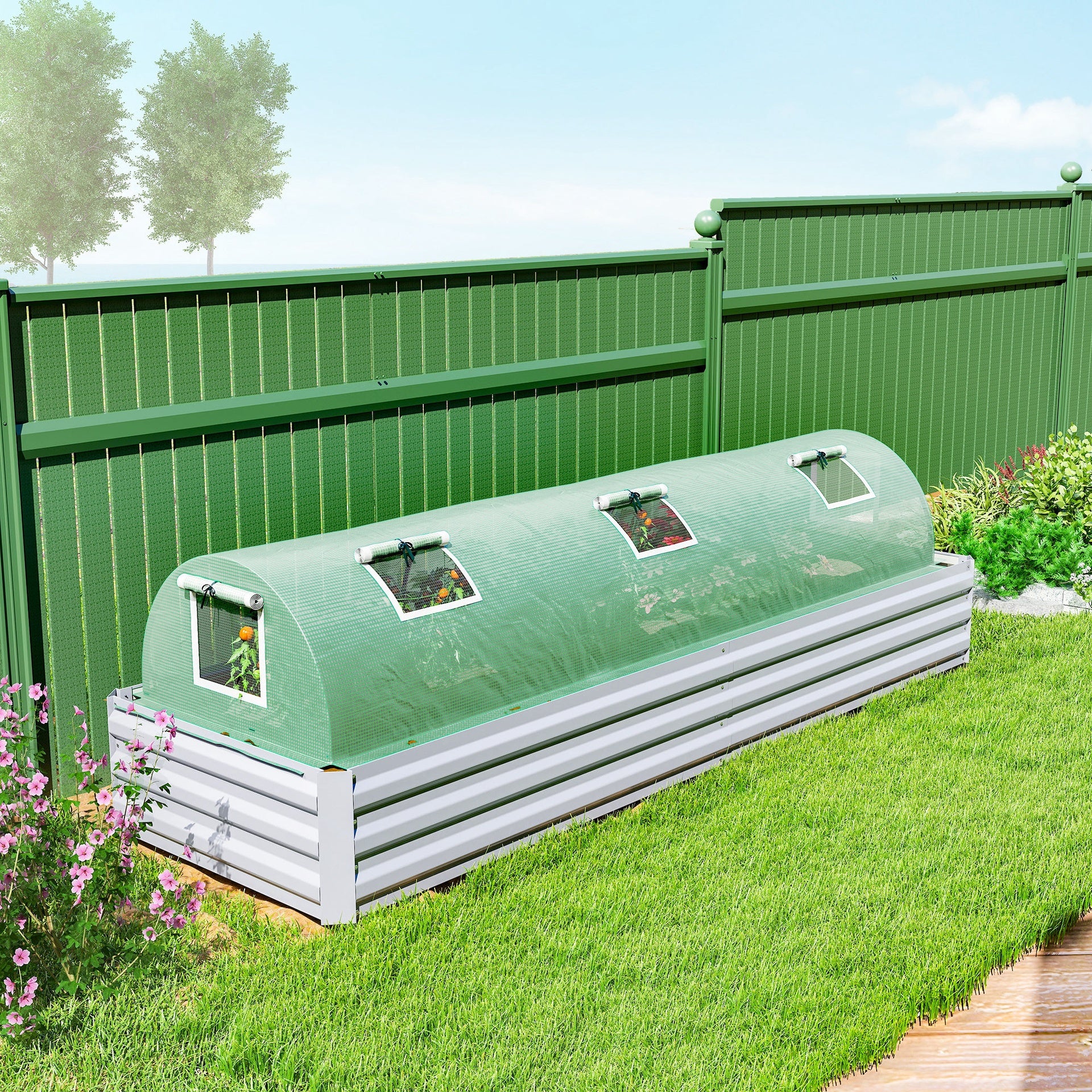 Outsunny Mini Greenhouse with 5 Mesh Windows, Portable Plant Hot House with PE Cover and Steel Frame, 10' x 3' x 2' , Green