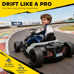 Qaba 24V Electric Go Kart with Dual 150W Motors, Adjustable Seat & 11.2MPH High Speed, Slow Start, 5-Point Harness, White