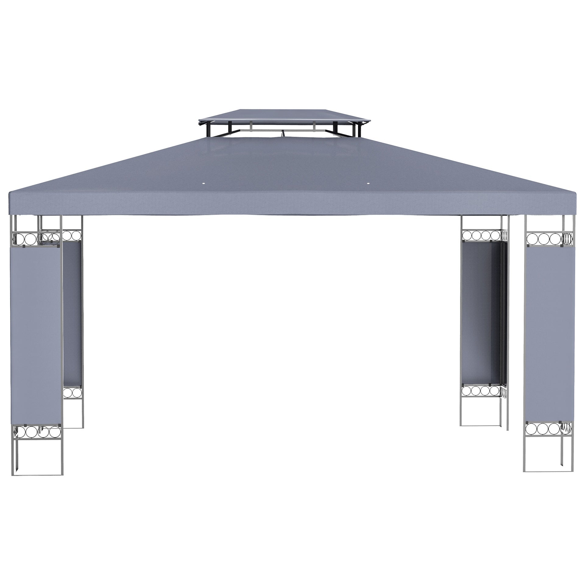 Outsunny 10' x 13' Patio Gazebo, Double Roof Outdoor Gazebo Canopy Shelter with Screen Decorate Corner Frame, for Garden, Lawn, Backyard and Deck, Gray