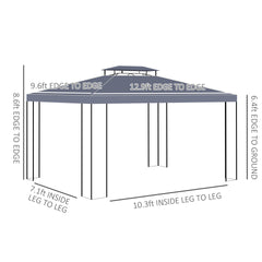 Outsunny 10' x 13' Patio Gazebo, Double Roof Outdoor Gazebo Canopy Shelter with Screen Decorate Corner Frame, for Garden, Lawn, Backyard and Deck, Gray