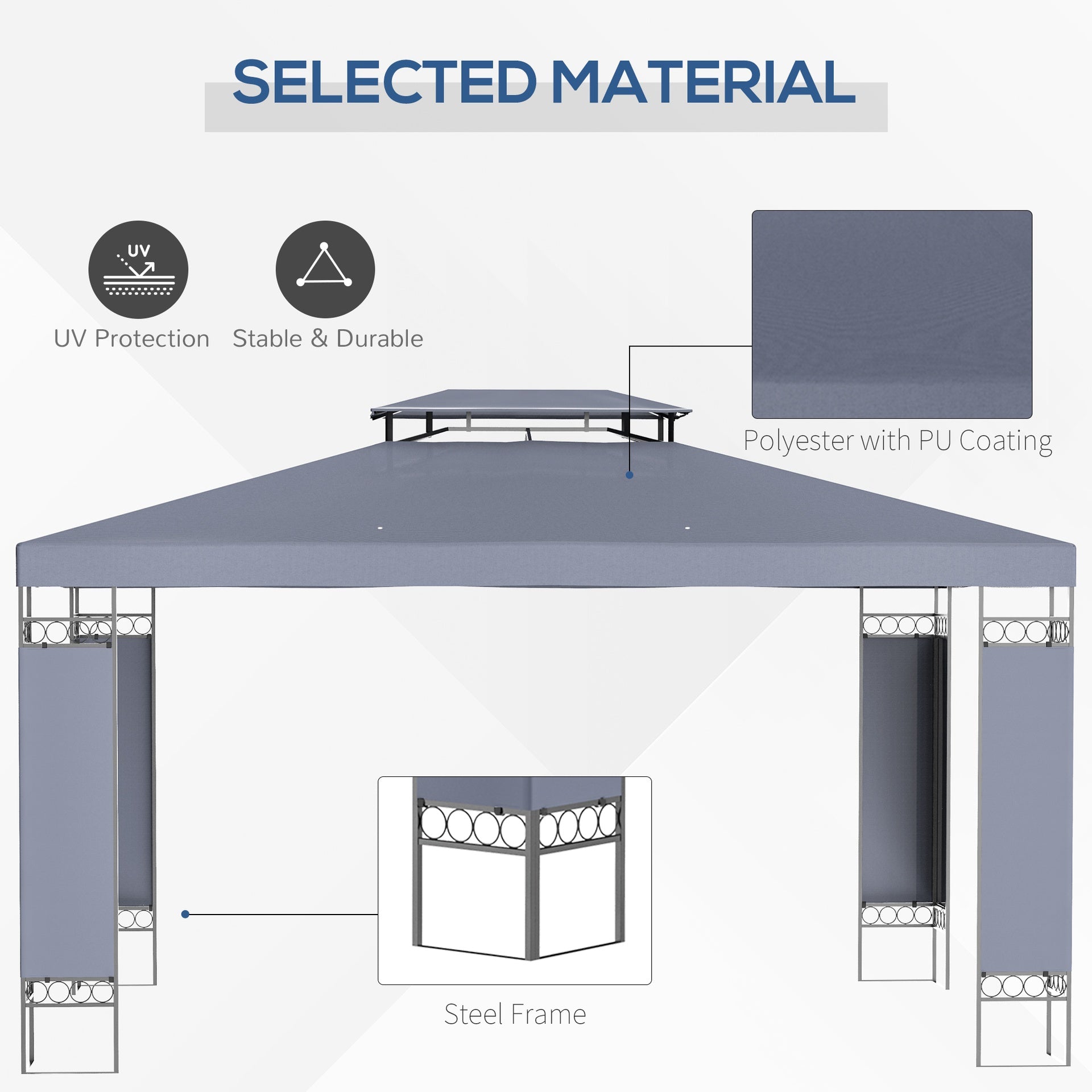 Outsunny 10' x 13' Patio Gazebo, Double Roof Outdoor Gazebo Canopy Shelter with Screen Decorate Corner Frame, for Garden, Lawn, Backyard and Deck, Gray