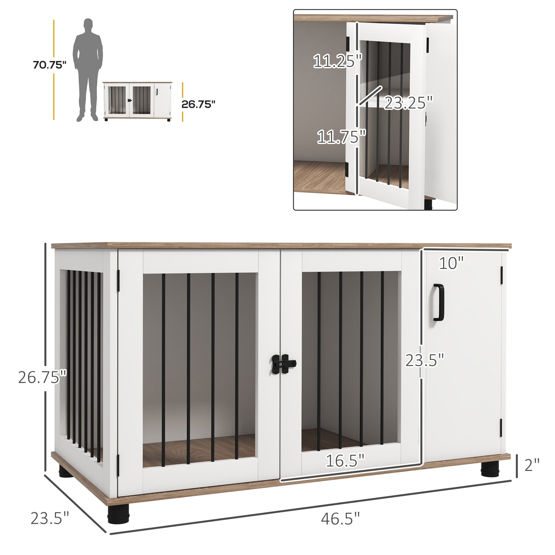 PawHut Dog Crate Furniture Side End Table Indoor w/ Storage, Double Doors