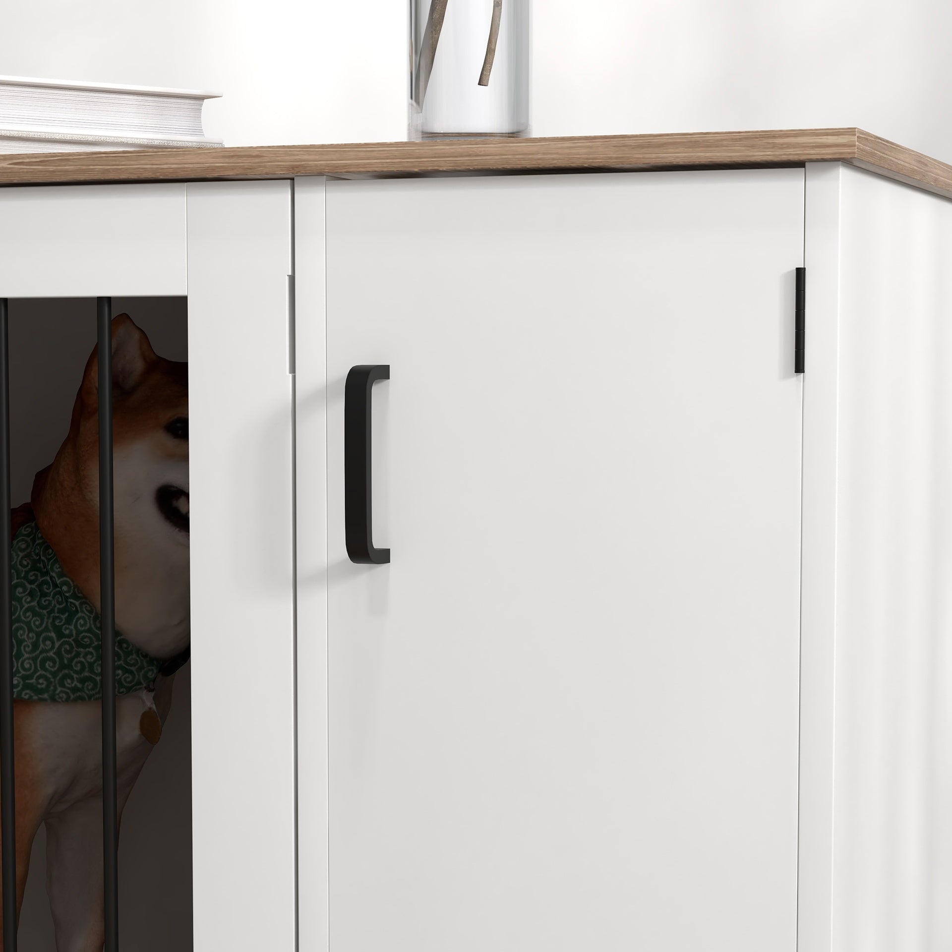 PawHut Dog Crate Furniture Side End Table Indoor w/ Storage, Double Doors