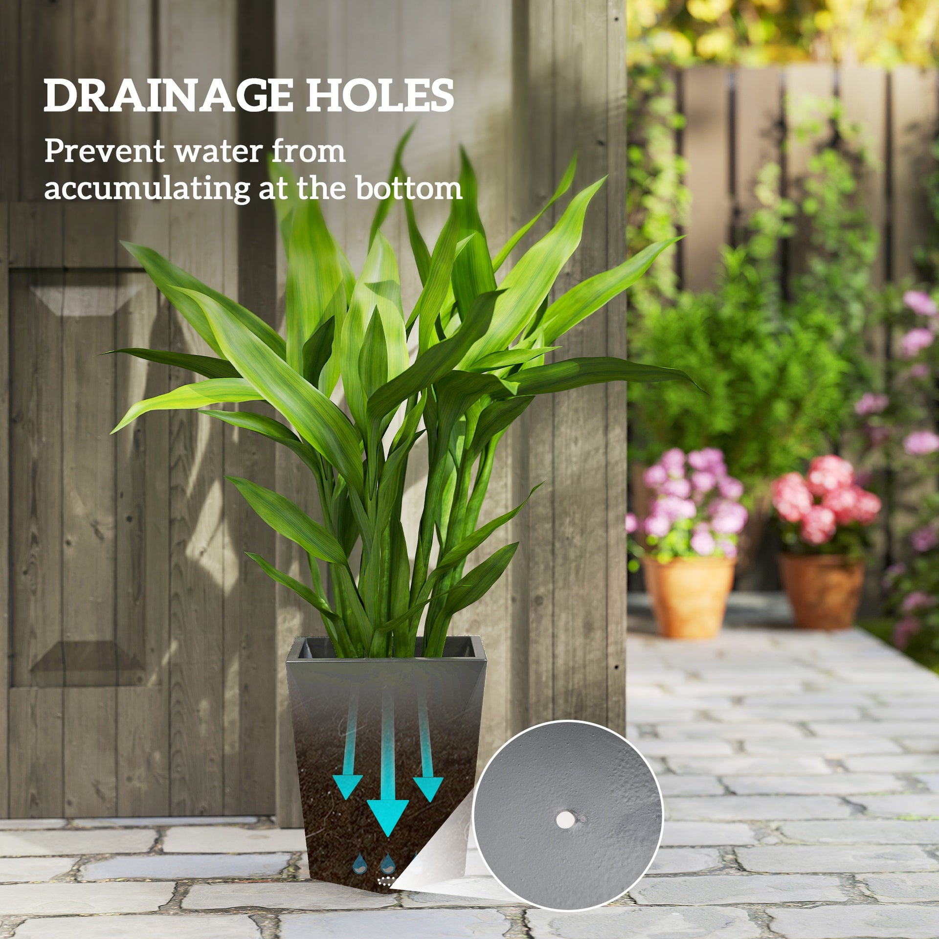 Outsunny Indoor Outdoor Planters Set of 3 MgO Tall Planters Stackable Flower Pots with Drainage Holes for Garden, Balcony, Gray