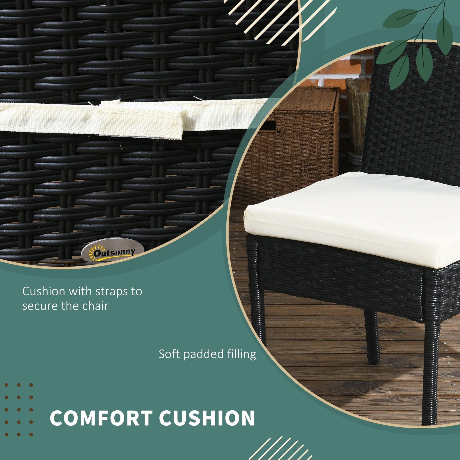 Outsunny 4 PE Rattan Outdoor Dining Chairs with Cushions, Patio Wicker Dining Chairs with Backrest, Black