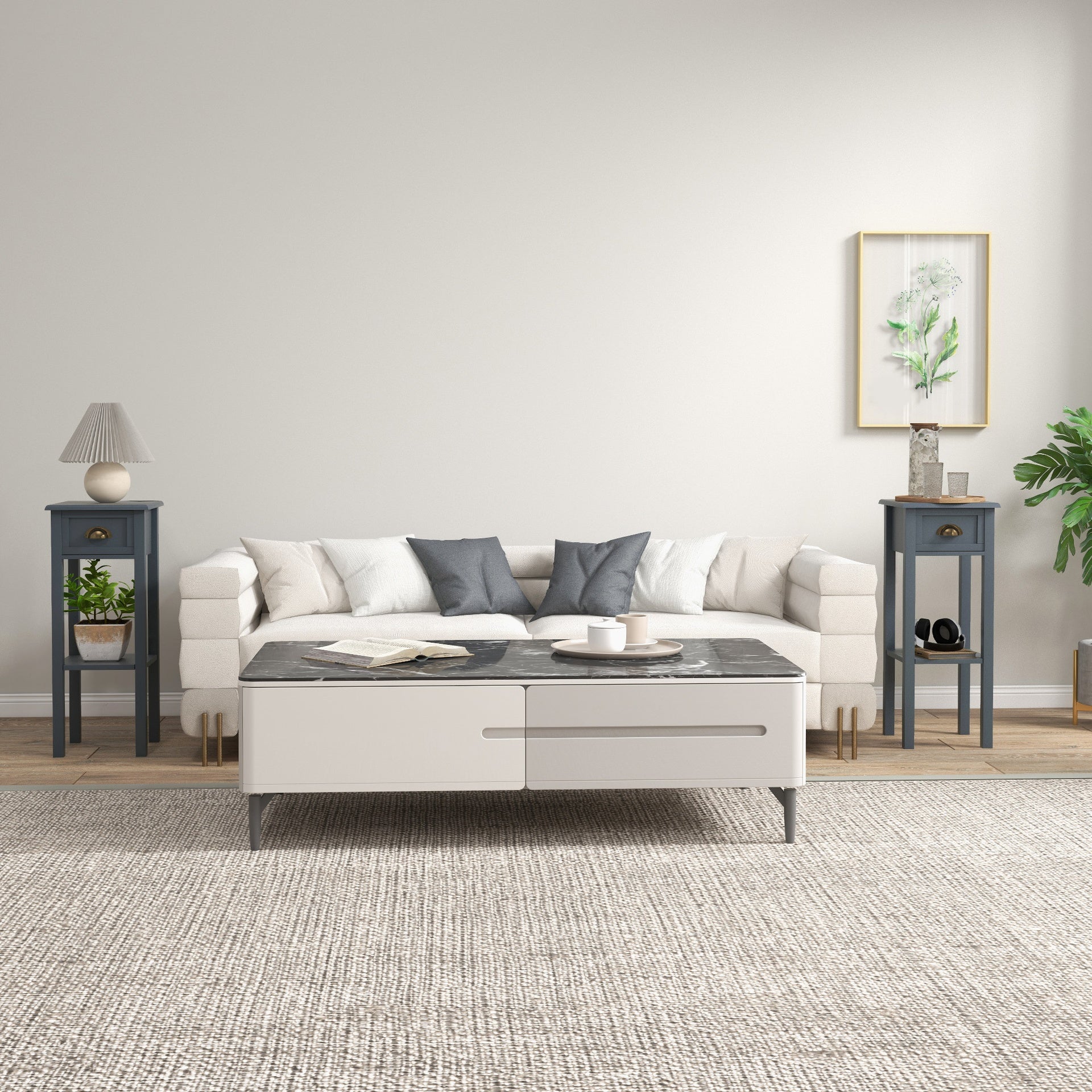 HOMCOM 2-Tier Side Tables Set of 2 with Drawer and Shelf, 2 Pieces End Tables for Living Room and Hallway, Gray