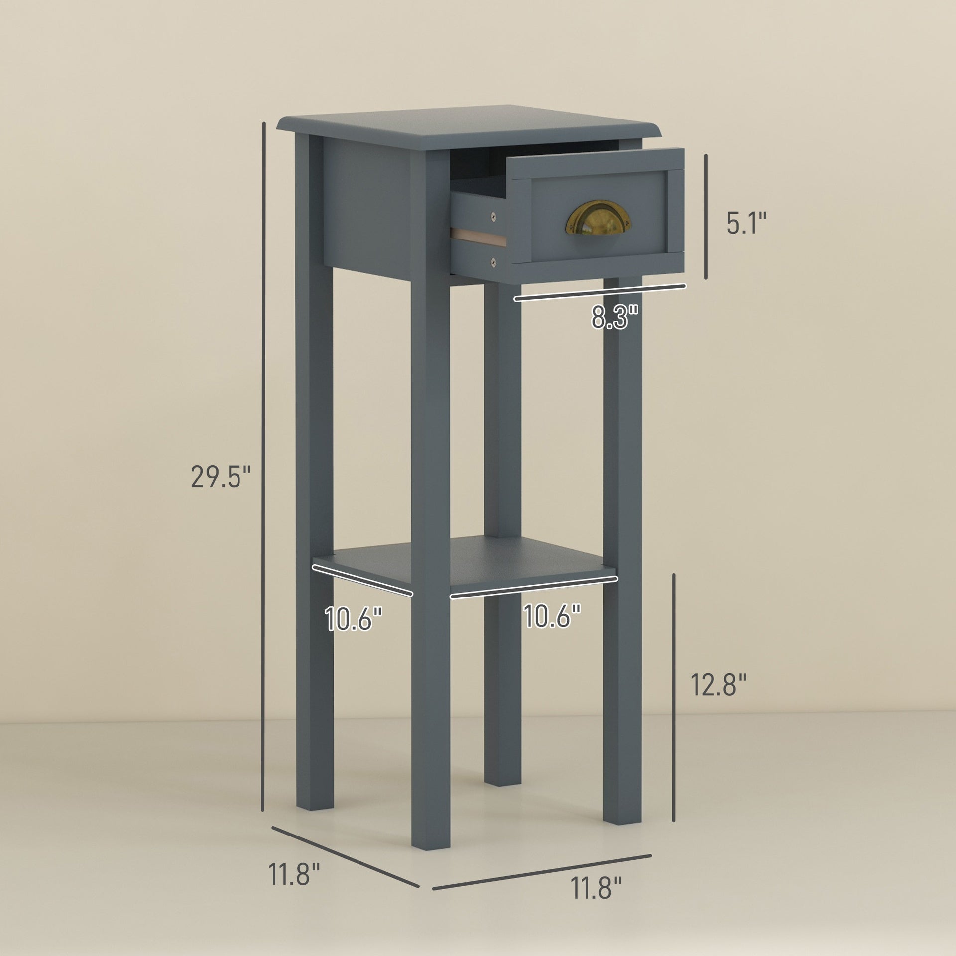 HOMCOM 2-Tier Side Tables Set of 2 with Drawer and Shelf, 2 Pieces End Tables for Living Room and Hallway, Gray