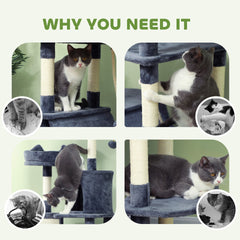 PawHut 81" Cat Tree w/ Cat Scratching Posts, Scratching Board, Condos, Beds, Hammocks, Toy Balls, Rope Cat Toy, Gray